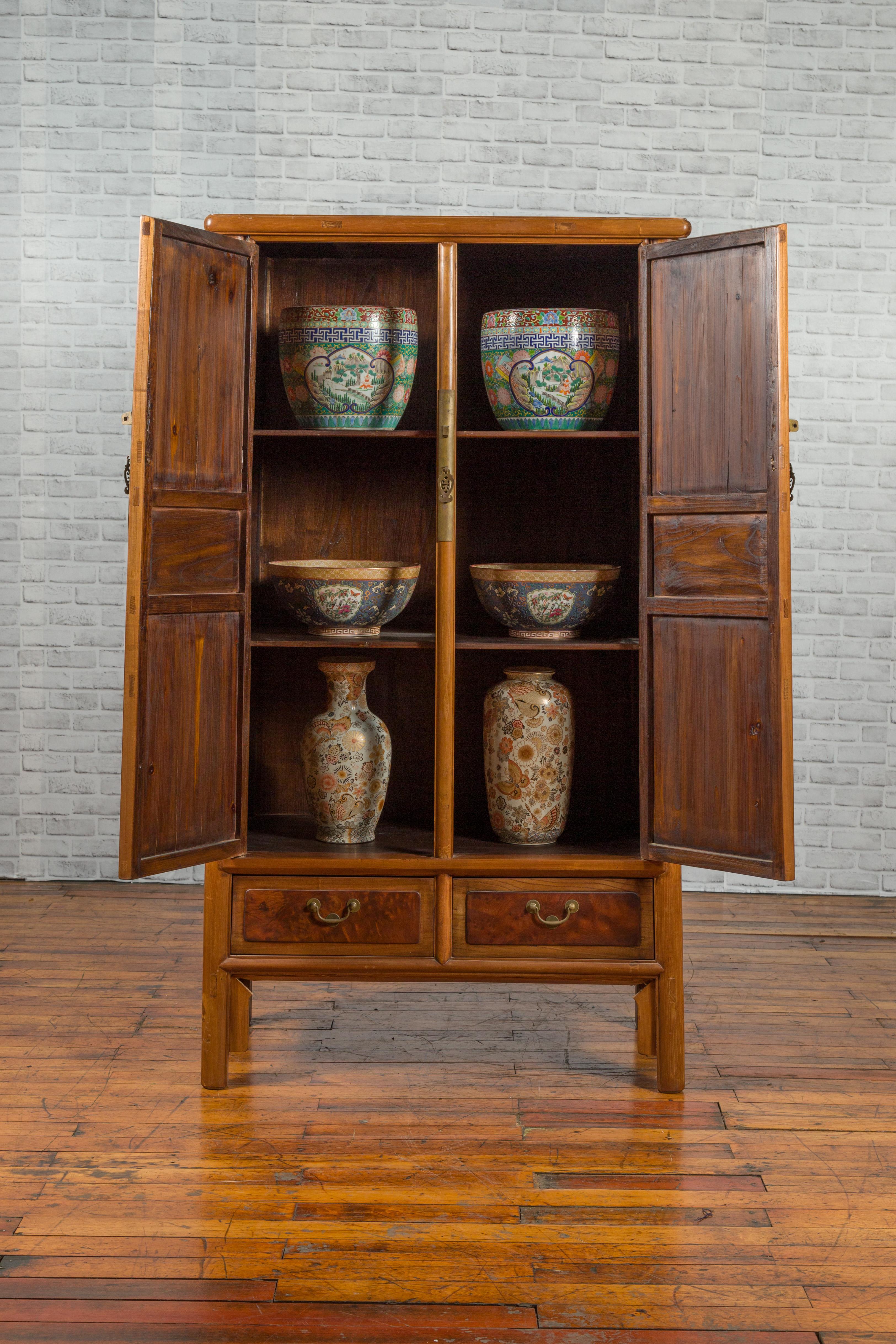Cabinet à nouilles en orme et bambou avec tiroirs, dynastie Qing, Chine, 19e siècle Bon état - En vente à Yonkers, NY