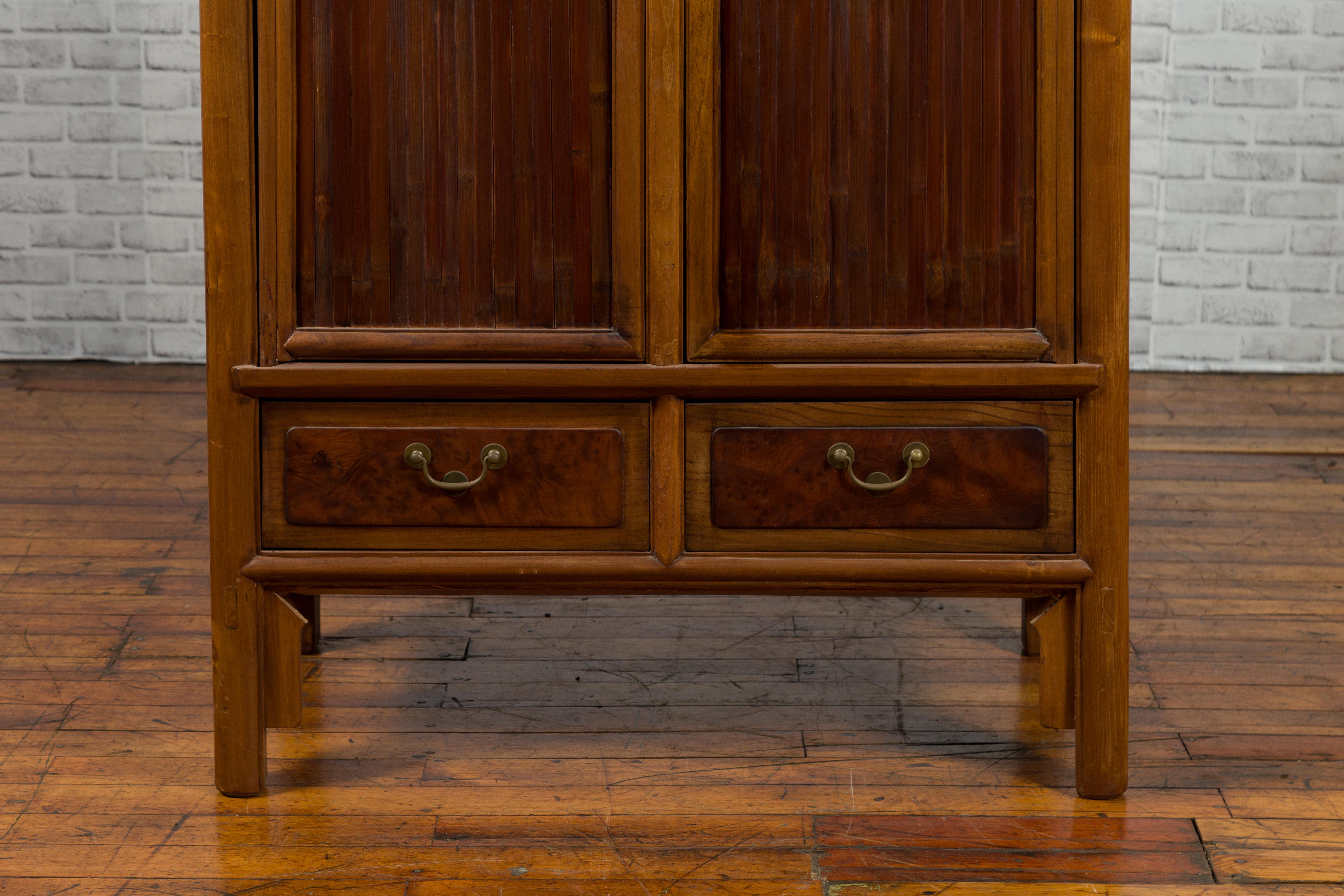 Chinese 19th Century Qing Dynasty Elm and Bamboo Noodle Cabinet with Drawers For Sale 4