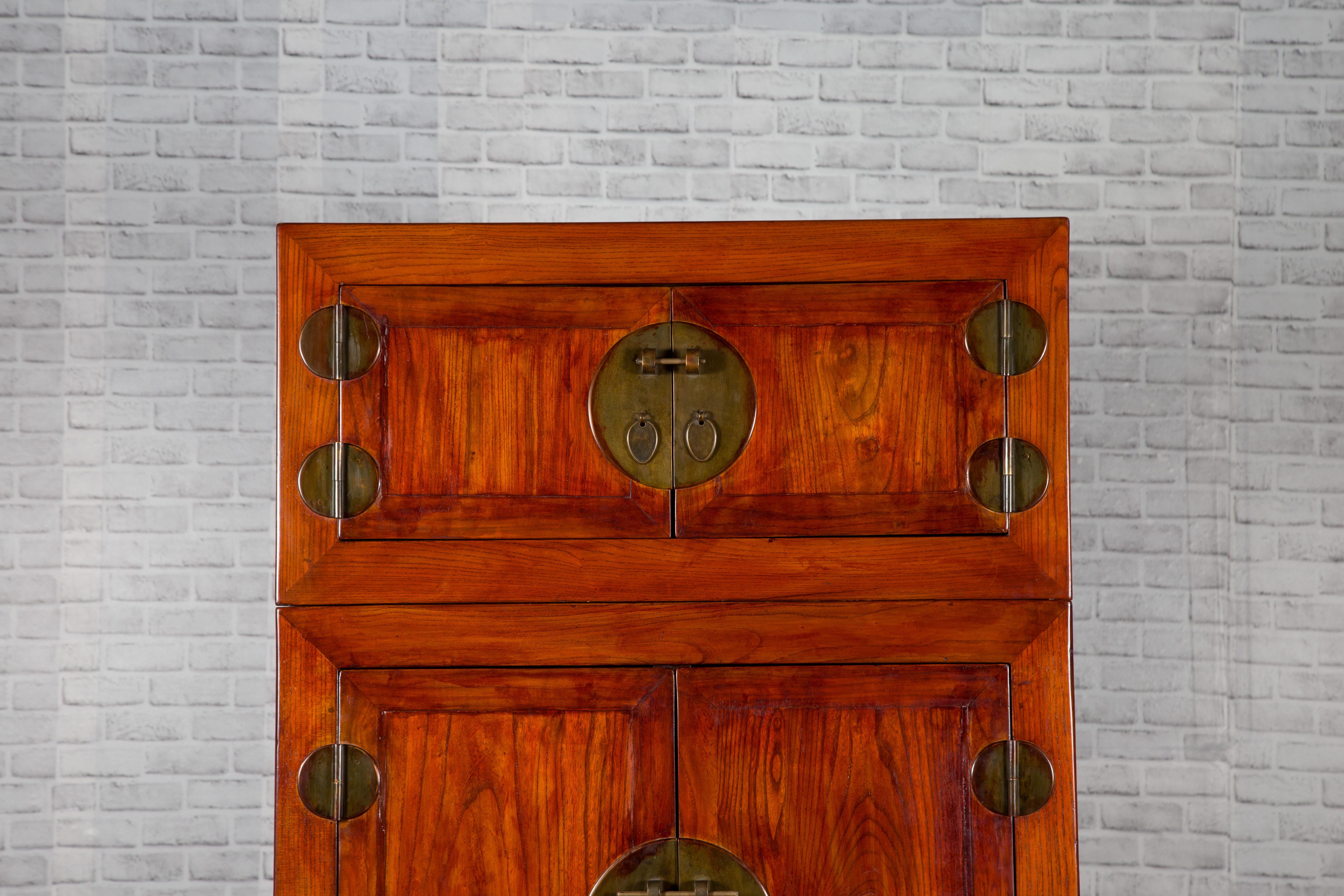 Chinese 19th Century Qing Dynasty Elm Compound Cabinet with Traditional Hardware In Good Condition For Sale In Yonkers, NY