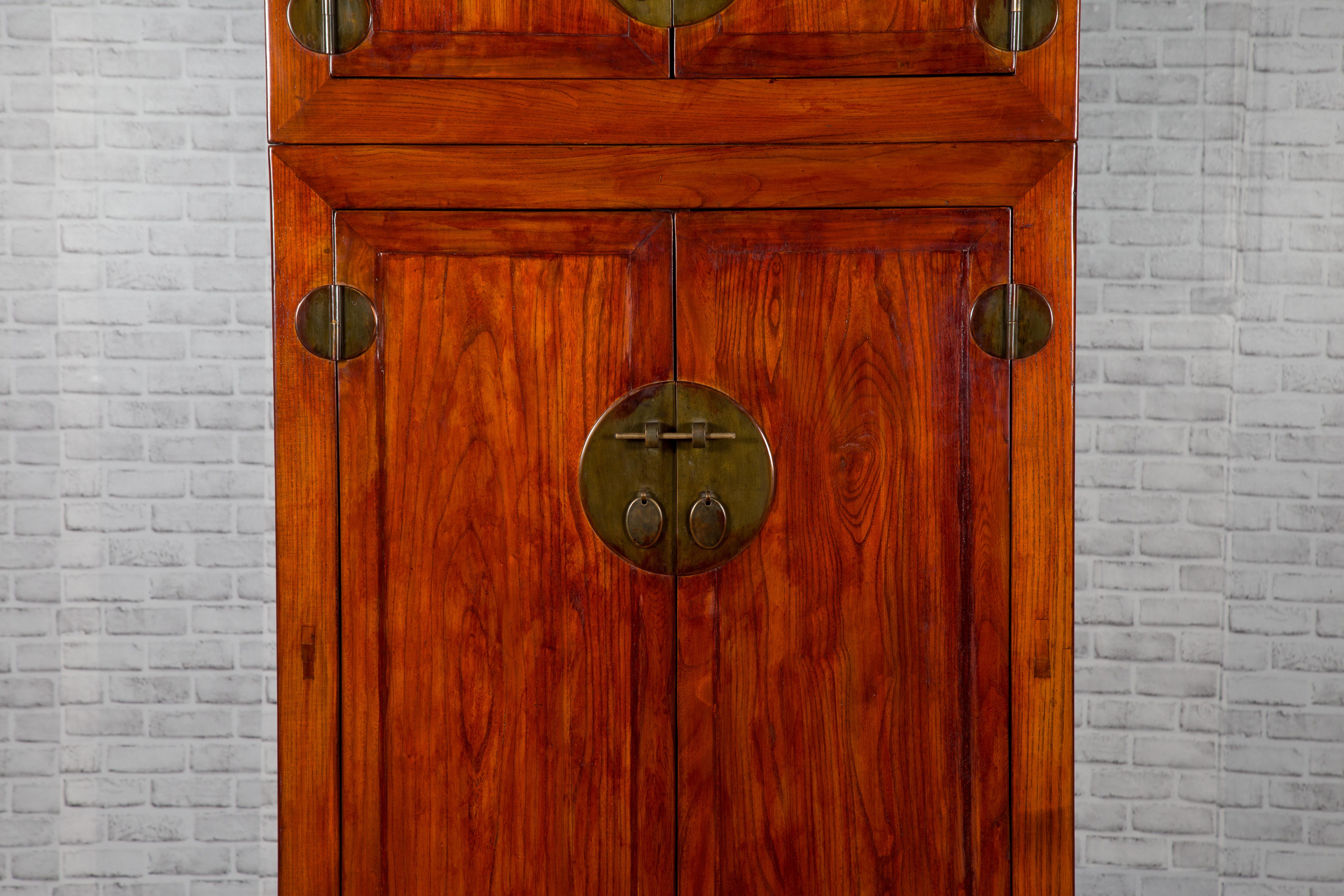 Chinese 19th Century Qing Dynasty Elm Compound Cabinet with Traditional Hardware For Sale 1