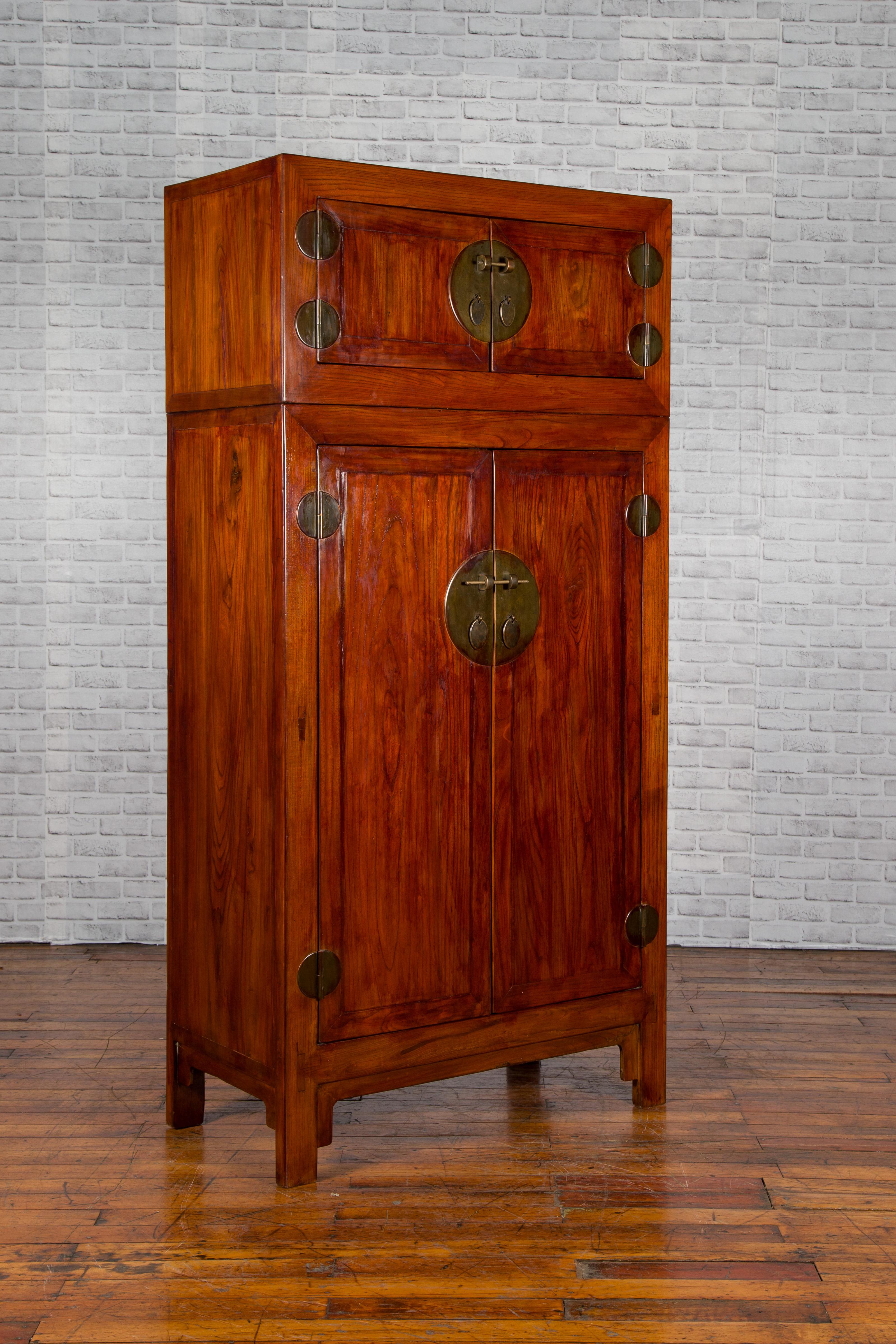 Chinese 19th Century Qing Dynasty Elm Compound Cabinet with Traditional Hardware For Sale 3