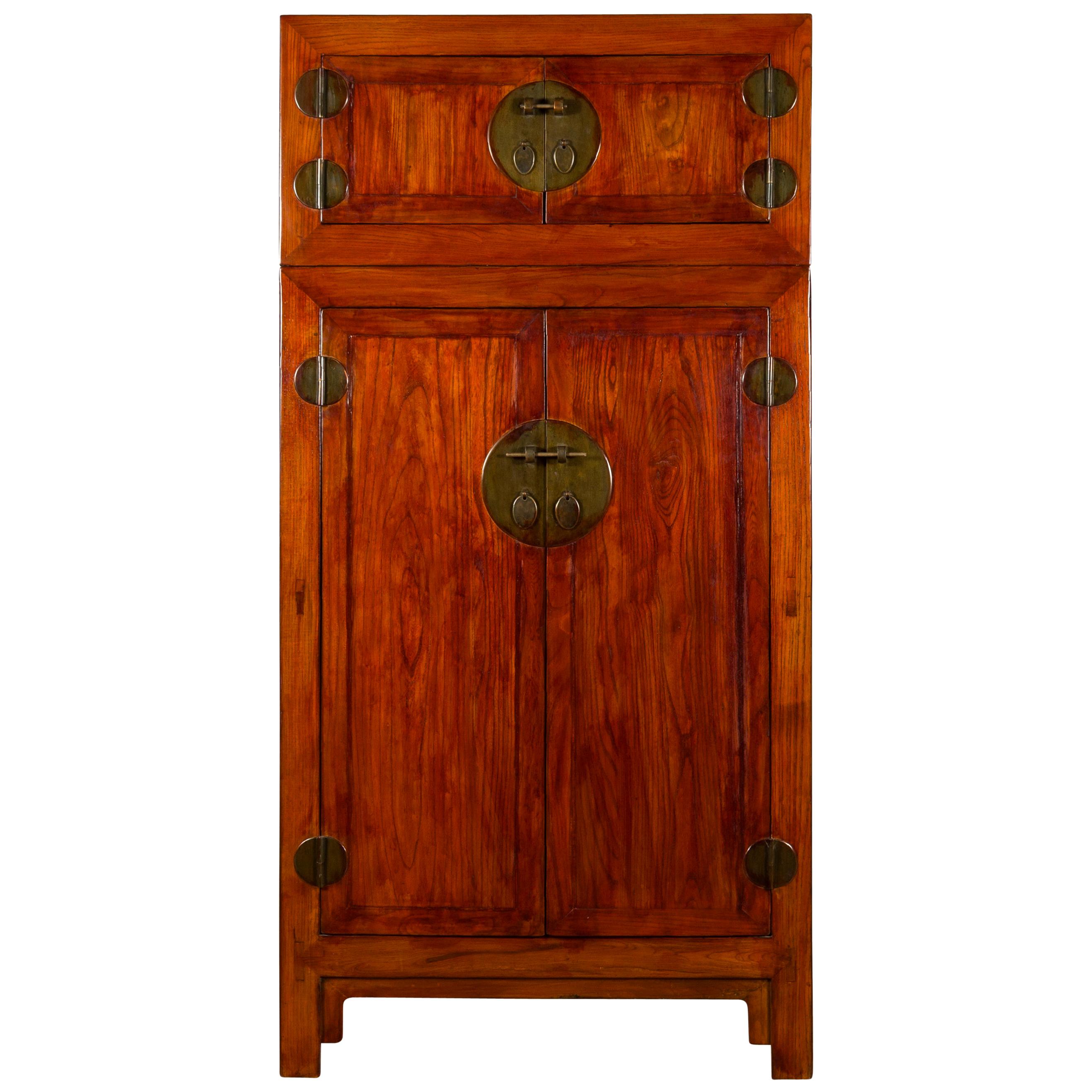 Chinese 19th Century Qing Dynasty Elm Compound Cabinet with Traditional Hardware