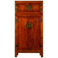 Antique Chinese 19th Century Qing Dynasty Elm Compound Cabinet with Traditional Hardware