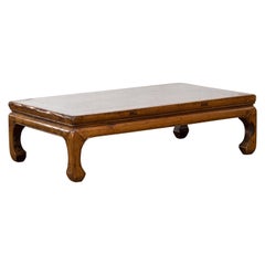 Antique Chinese 19th Century Qing Dynasty Elm Kang Coffee Table with Horse Hoof Legs