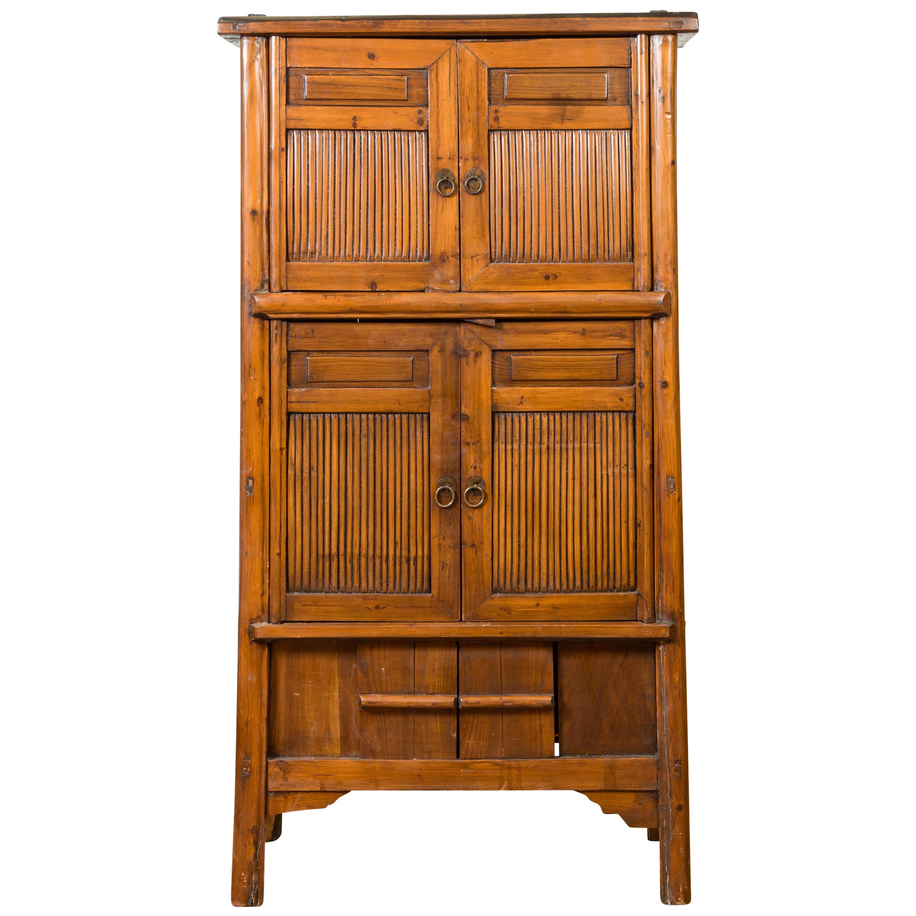 Chinese 19th Century Qing Dynasty Kitchen Cabinet with Bamboo and Sliding Panels