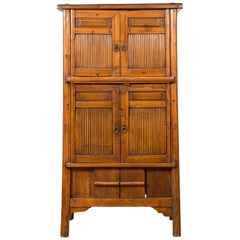 Antique Chinese 19th Century Qing Dynasty Kitchen Cabinet with Bamboo and Sliding Panels