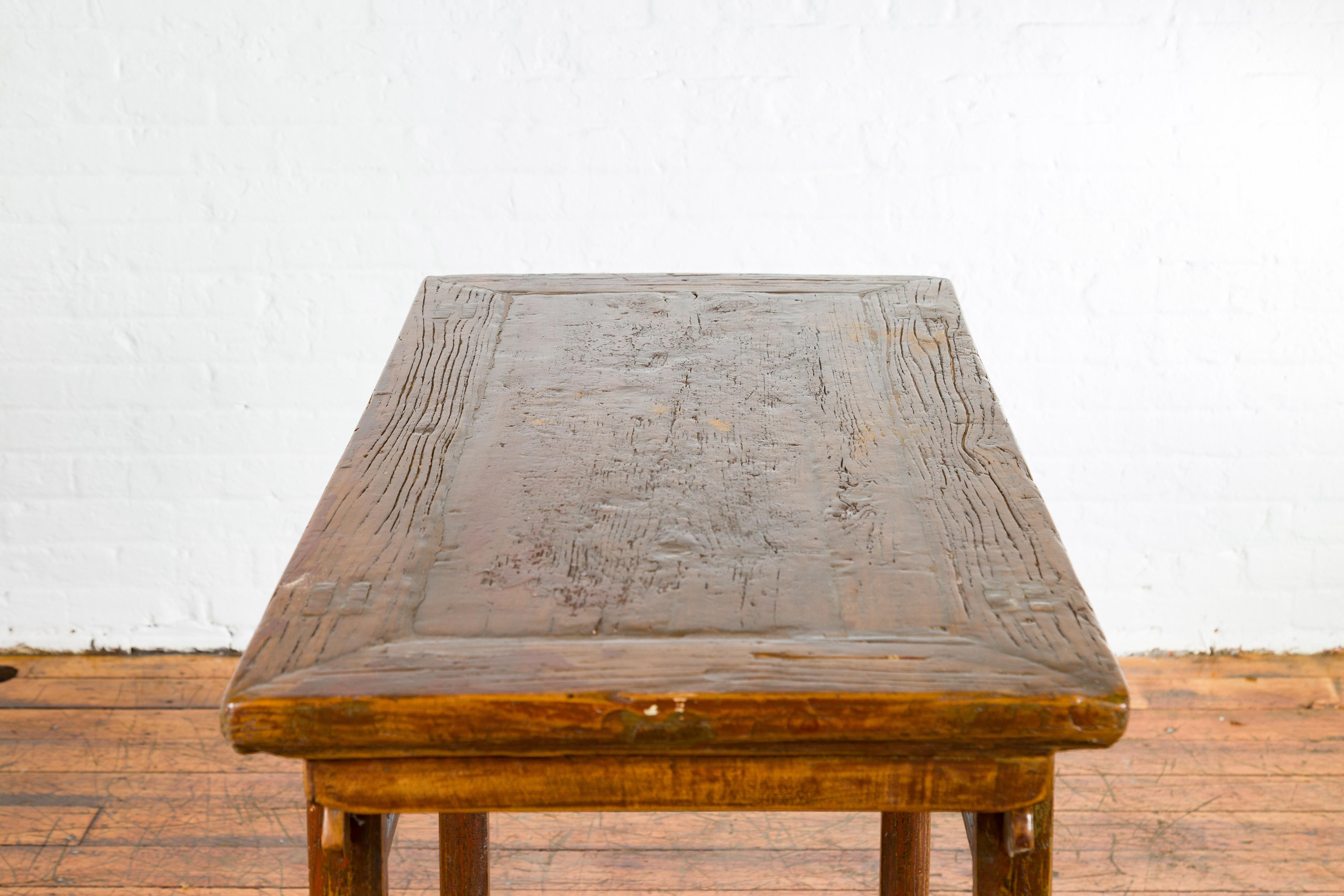 Chinese 19th Century Qing Dynasty Period Console Table with Carved Spandrels For Sale 4