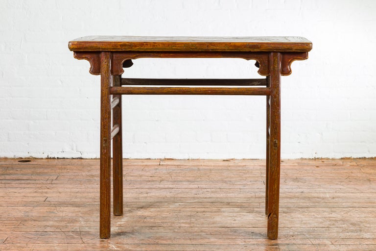 Chinese 19th Century Qing Dynasty Period Console Table with Carved Spandrels For Sale 6