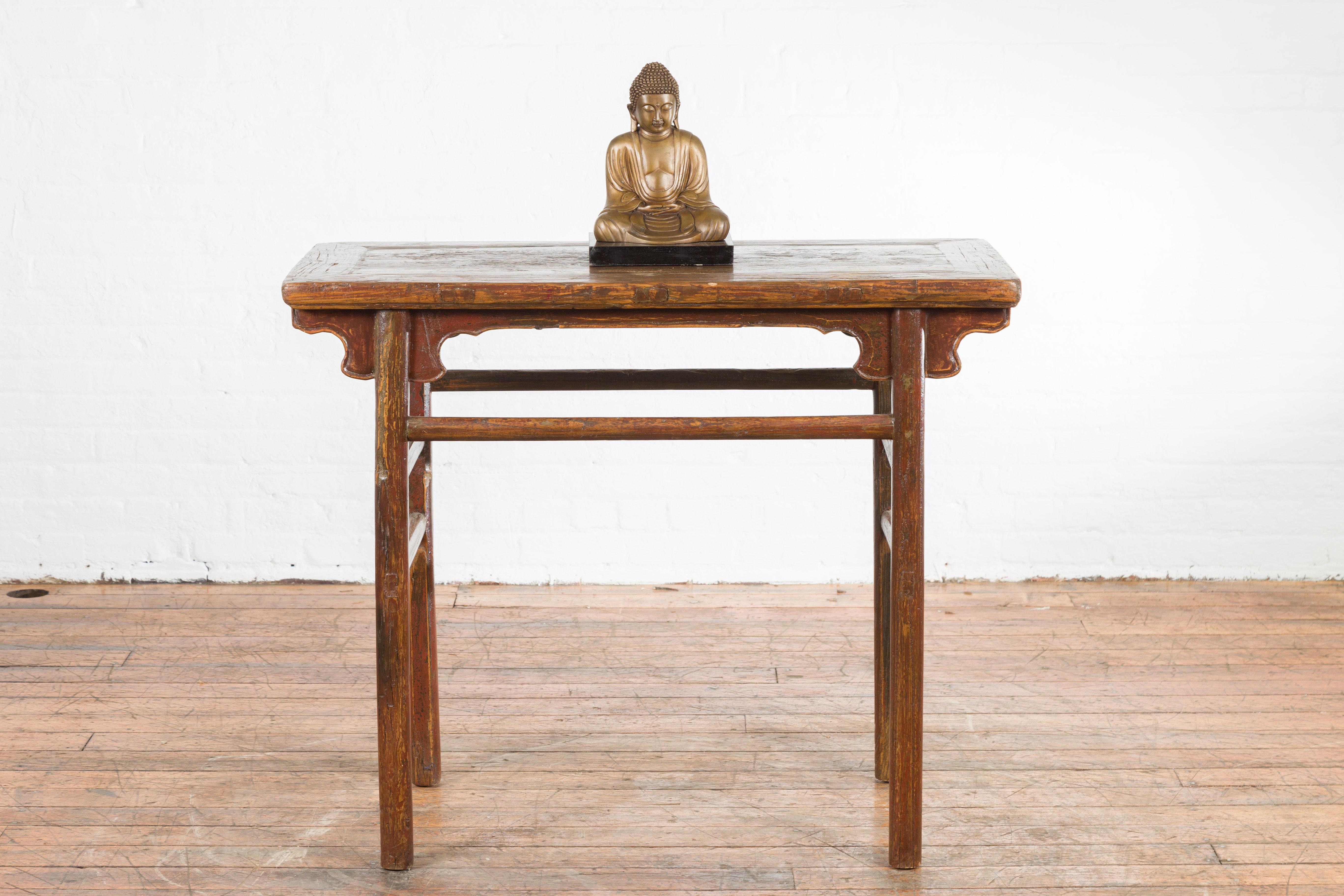 Asian Chinese 19th Century Qing Dynasty Period Console Table with Carved Spandrels For Sale