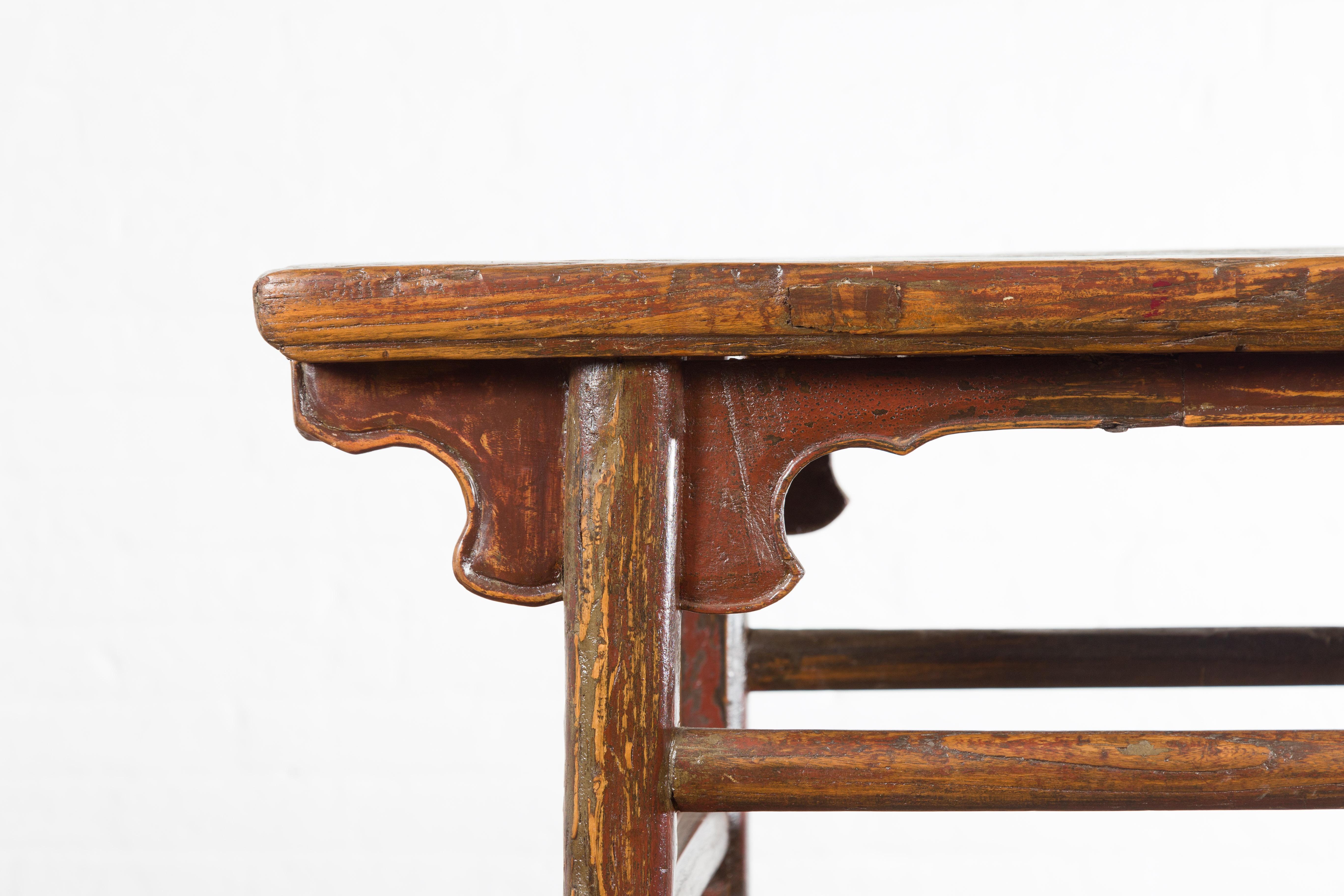 Chinese 19th Century Qing Dynasty Period Console Table with Carved Spandrels In Good Condition For Sale In Yonkers, NY