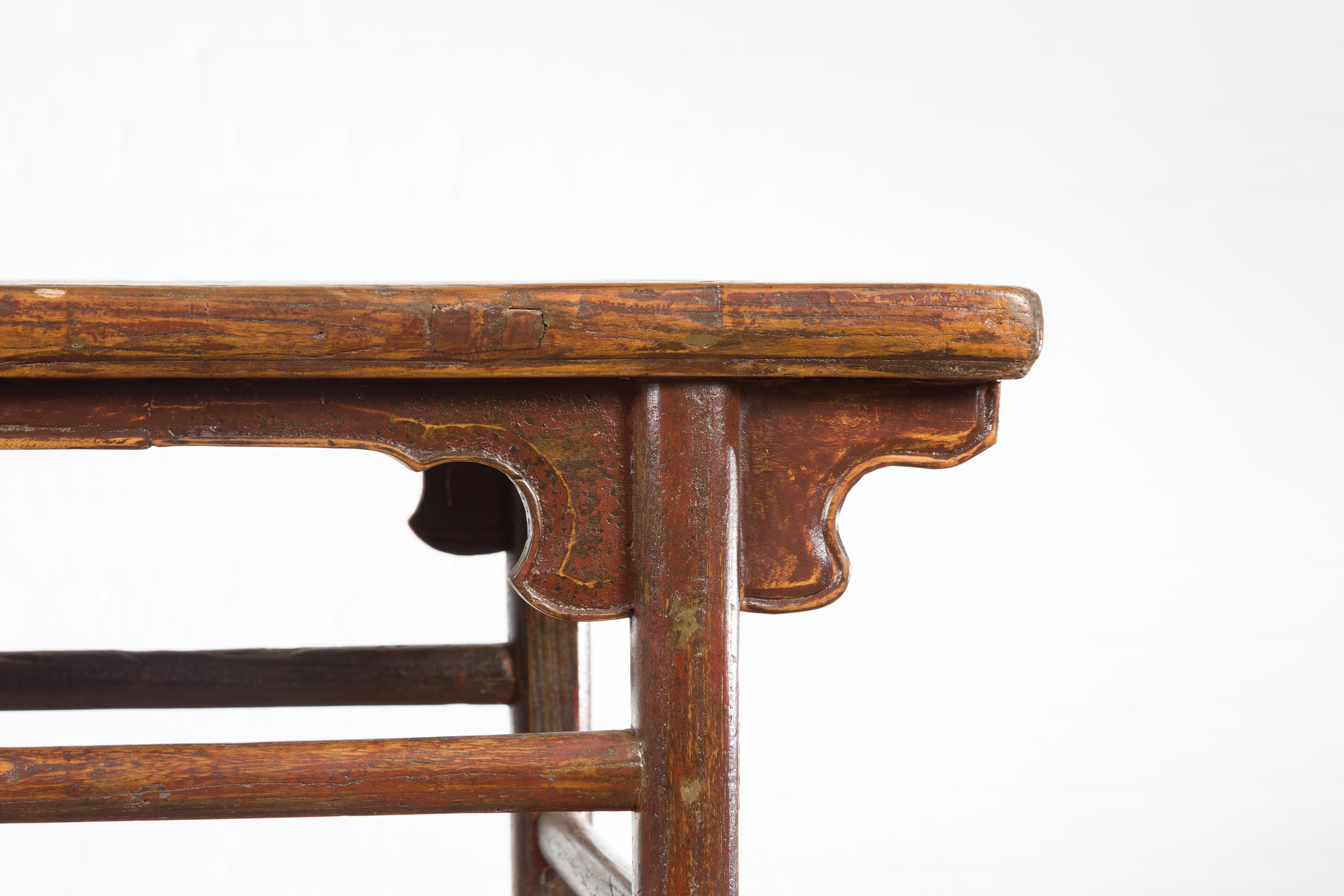 Wood Chinese 19th Century Qing Dynasty Period Console Table with Carved Spandrels For Sale
