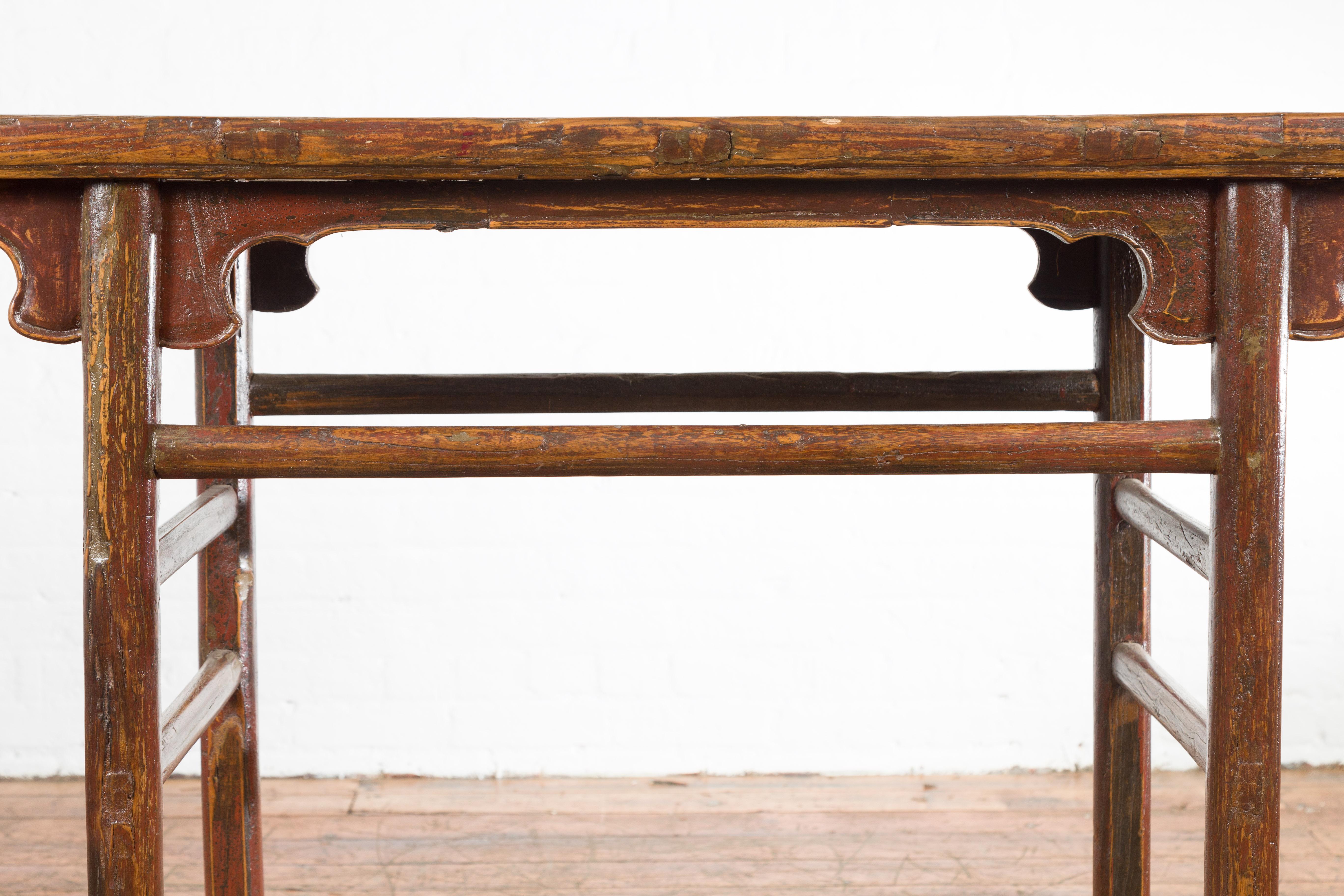 Chinese 19th Century Qing Dynasty Period Console Table with Carved Spandrels For Sale 1