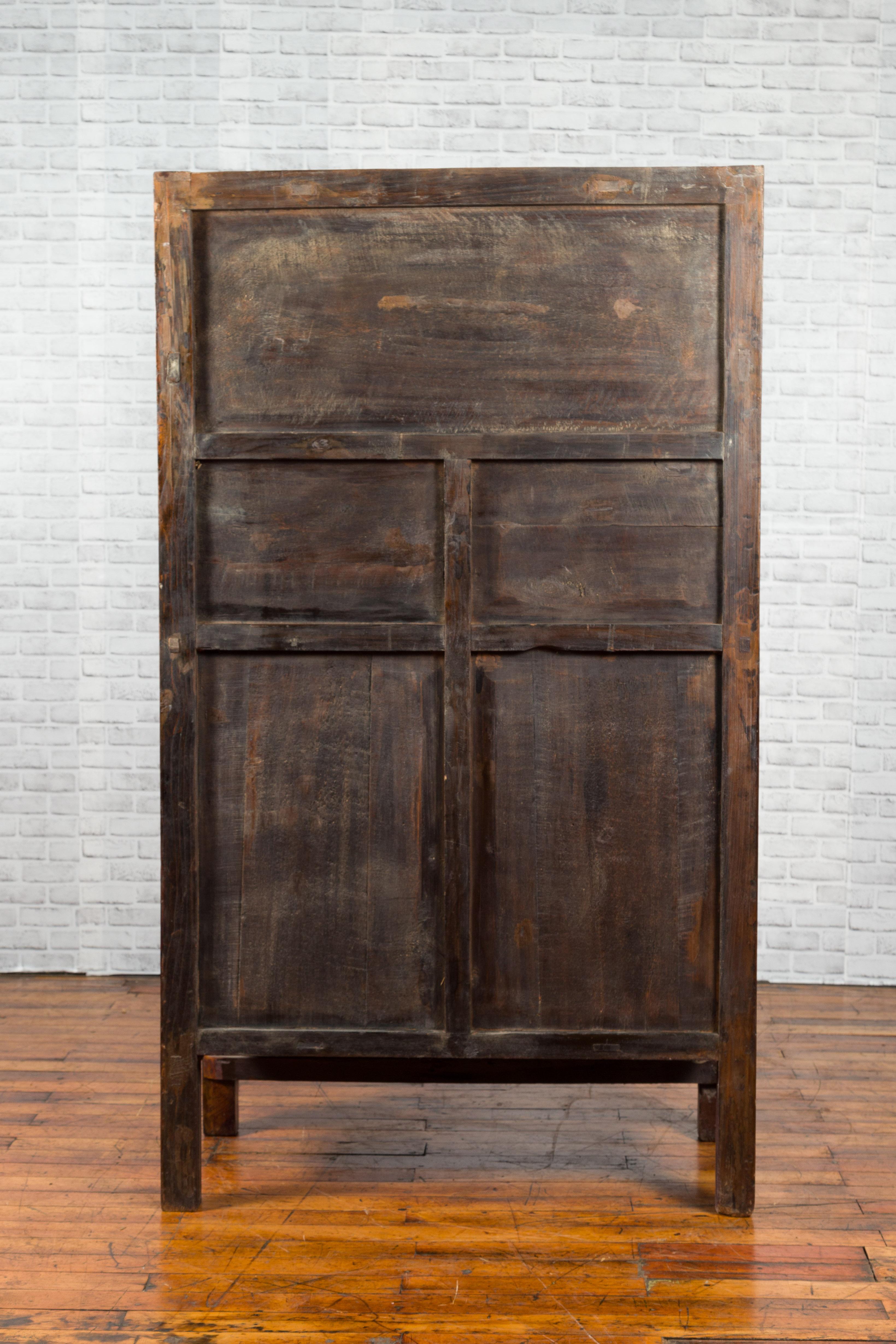 Chinese 19th Century Qing Dynasty Period Elmwood Cabinet with Doors and Drawers For Sale 3