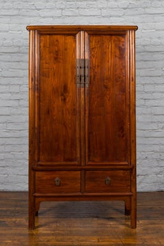 Chinese 19th Century Qing Dynasty Period Elmwood Cabinet with Doors and Drawers