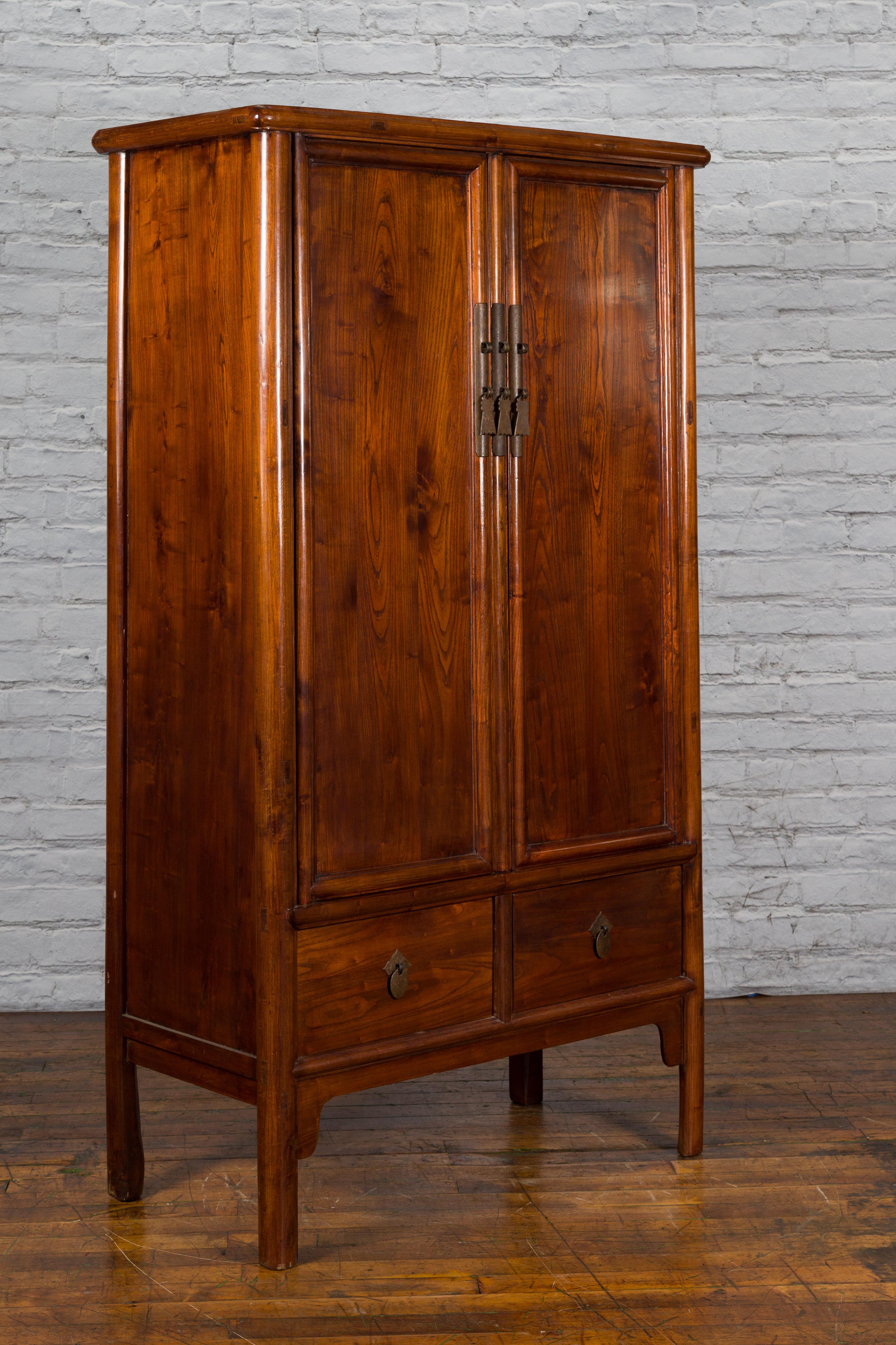 Chinese 19th Century Qing Dynasty Period Elmwood Cabinet with Doors and Drawers In Good Condition For Sale In Yonkers, NY