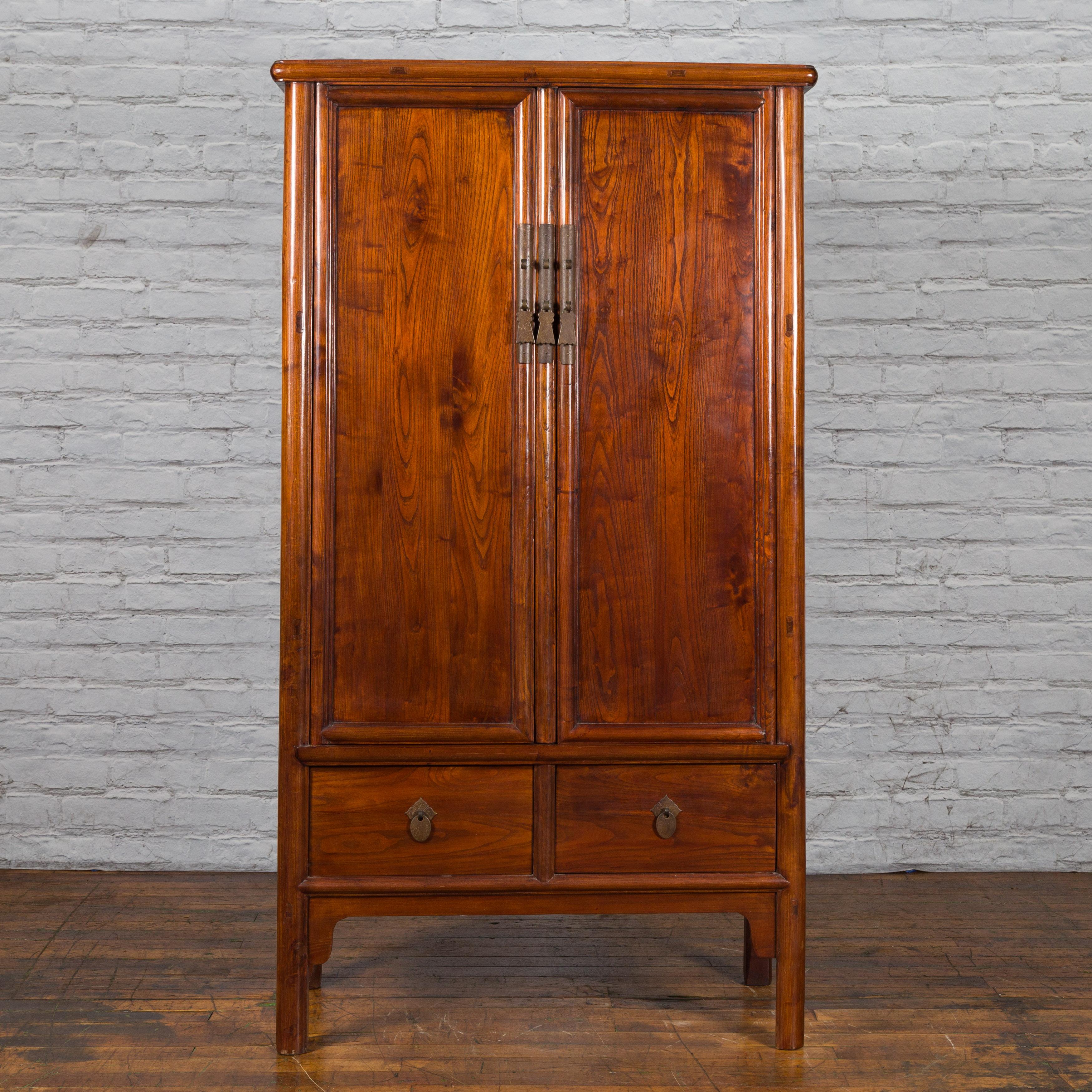 Bronze Chinese 19th Century Qing Dynasty Period Elmwood Cabinet with Doors and Drawers For Sale