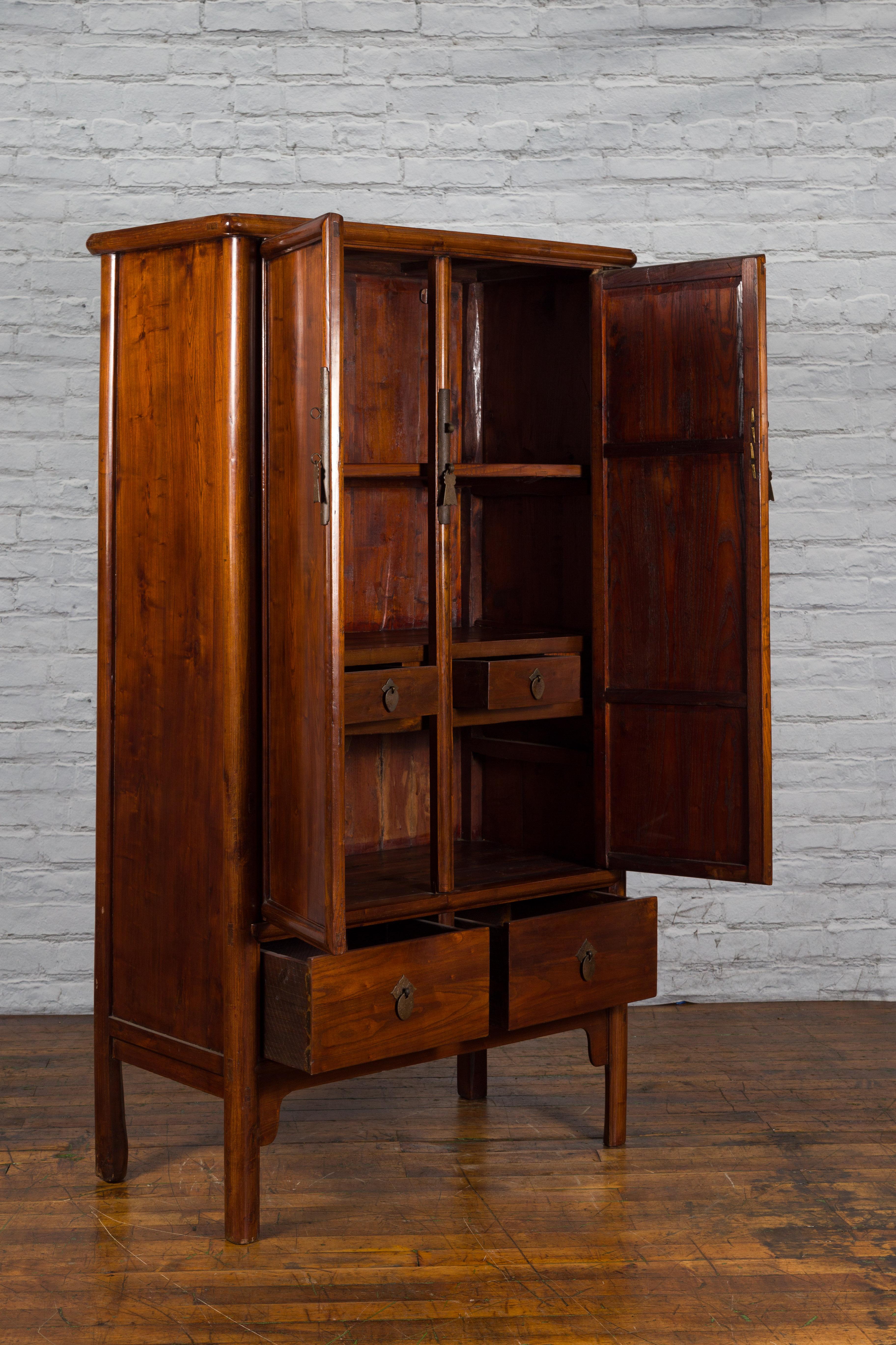Chinese 19th Century Qing Dynasty Period Elmwood Cabinet with Doors and Drawers For Sale 2