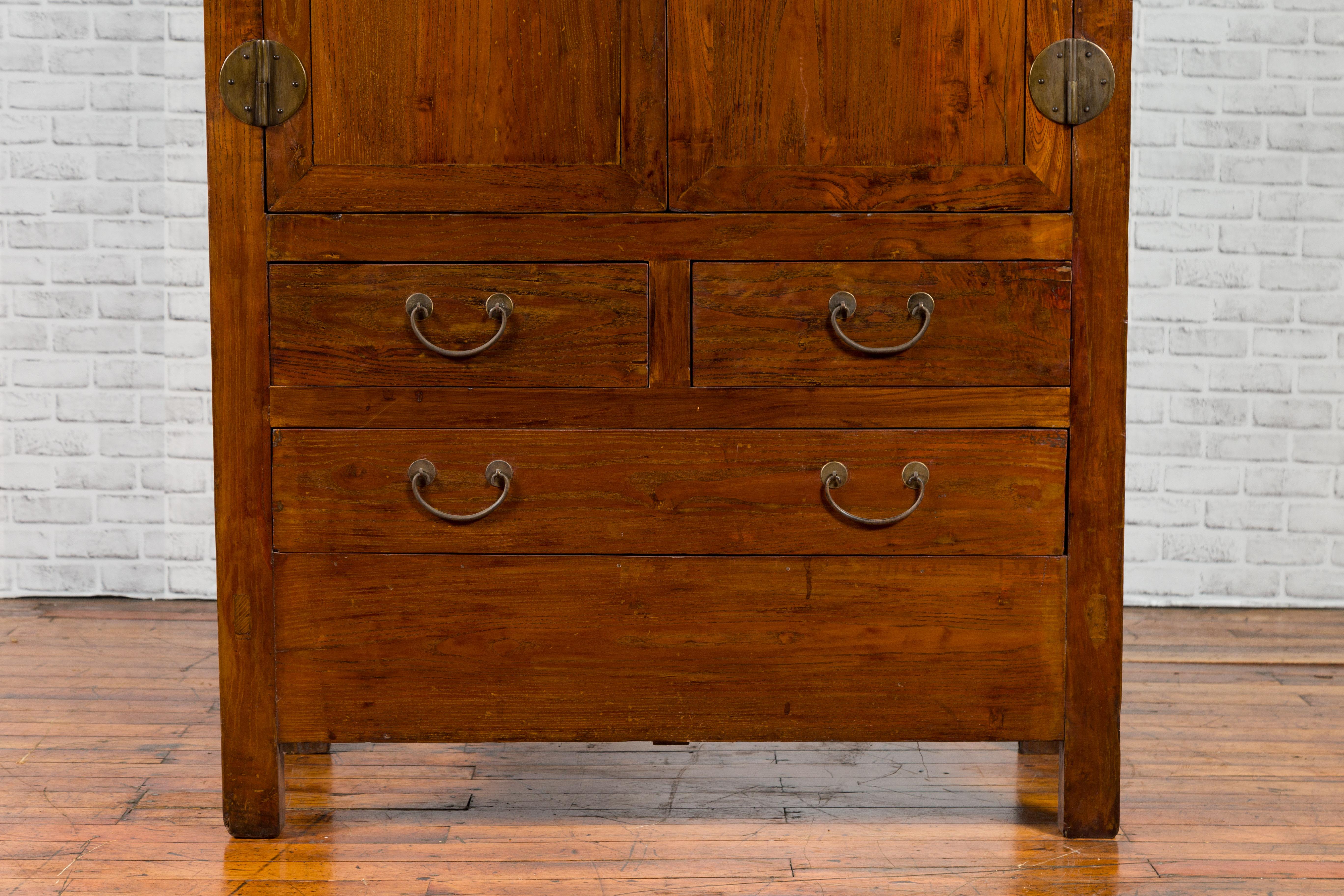 Chinese 19th Century Qing Dynasty Period Elmwood Cabinet with Doors and Drawers For Sale 1