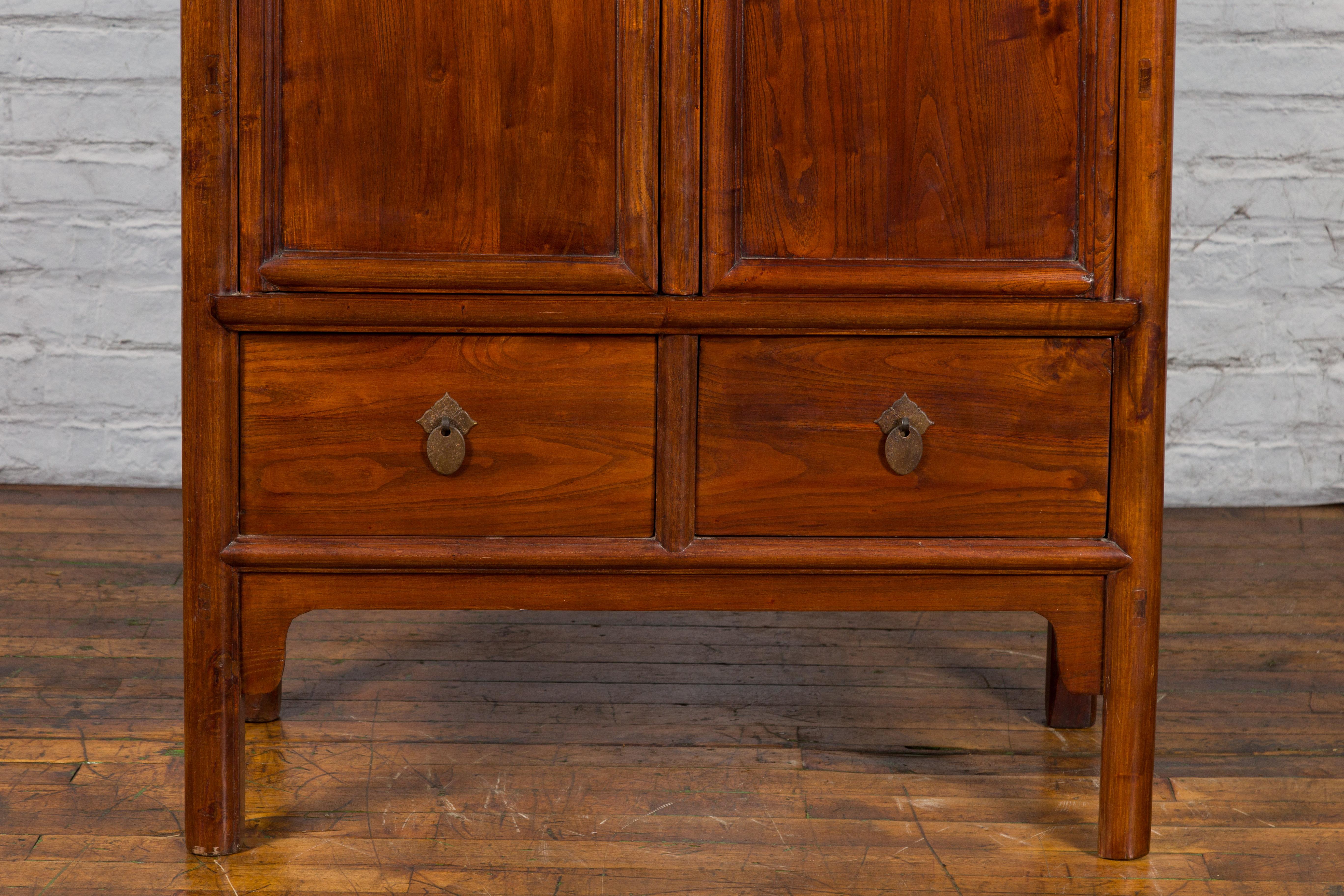 Chinese 19th Century Qing Dynasty Period Elmwood Cabinet with Doors and Drawers For Sale 4