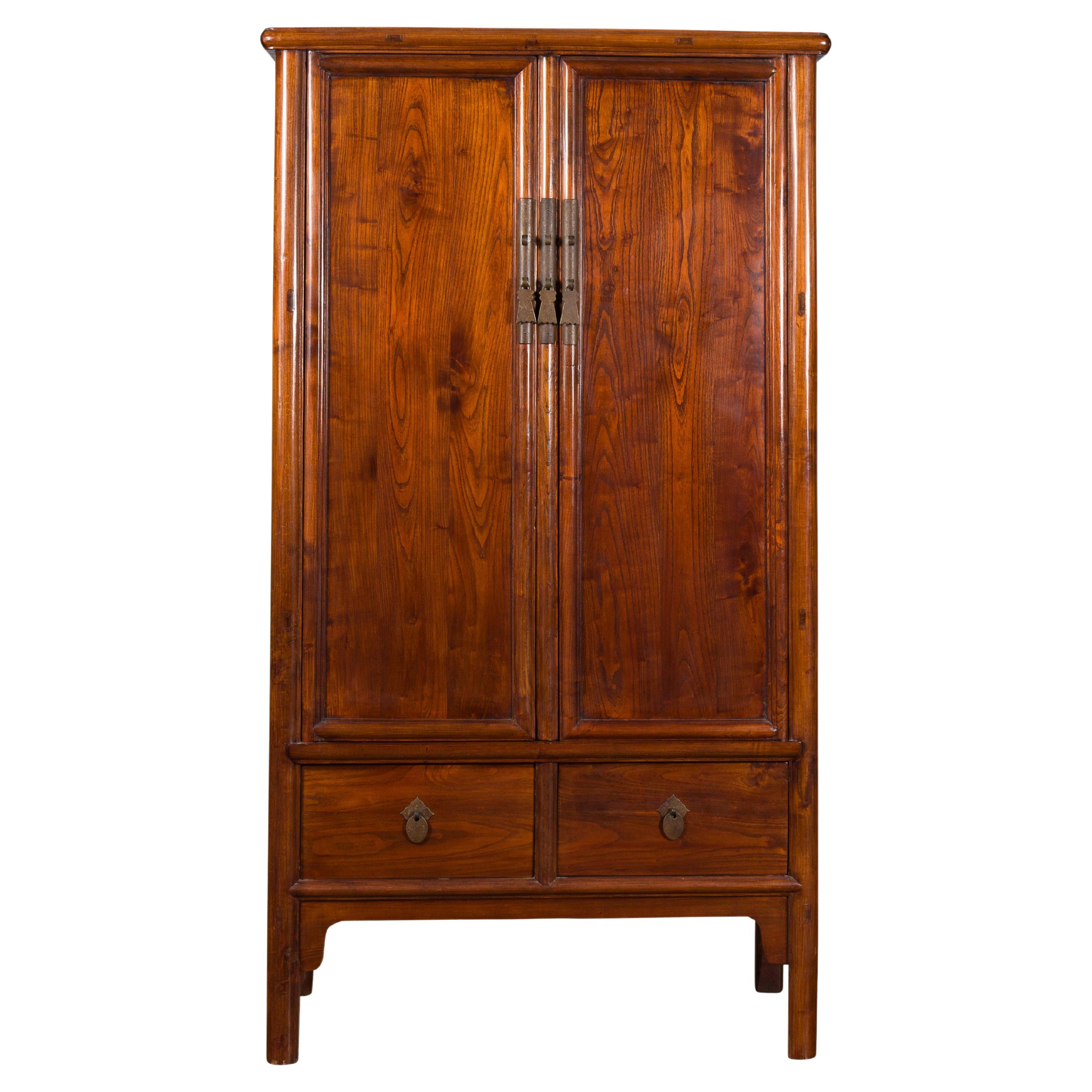 Chinese 19th Century Qing Dynasty Period Elmwood Cabinet with Doors and Drawers For Sale