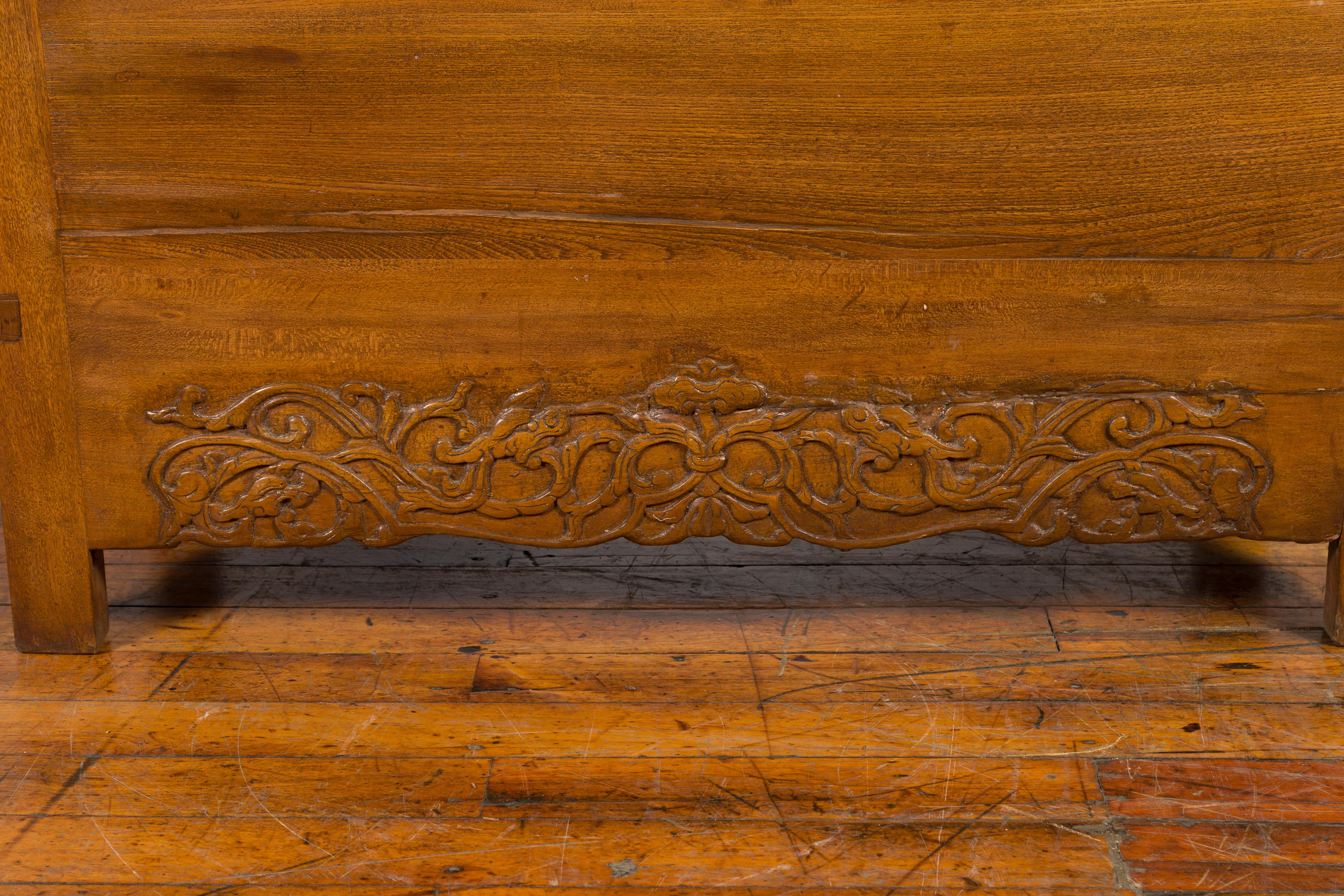 Chinese 19th Century Qing Dynasty Period Natural Elm Cabinet with Carved Apron For Sale 6