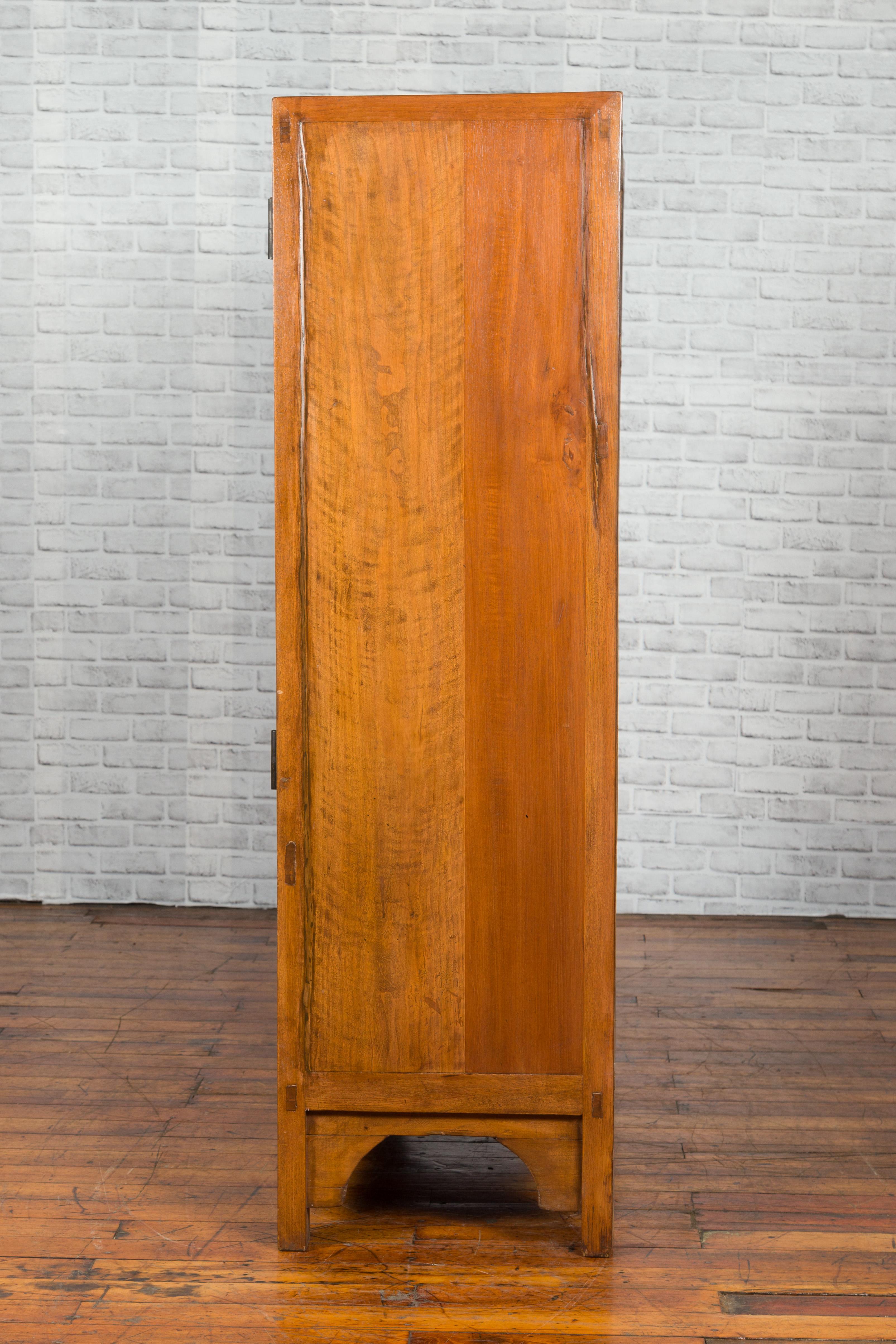 Chinese 19th Century Qing Dynasty Period Natural Elm Cabinet with Carved Apron For Sale 8