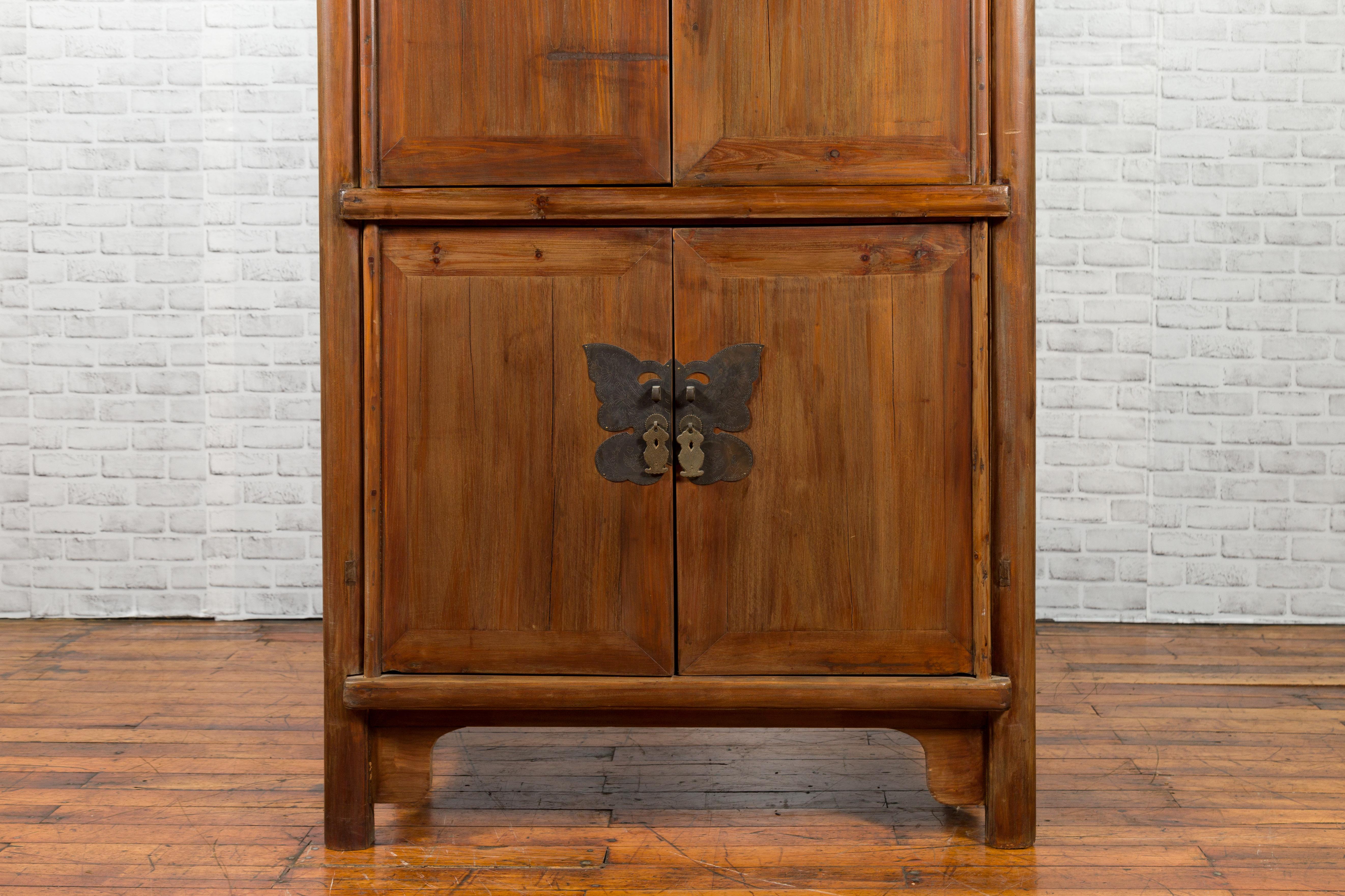 Chinese 19th Century Qing Dynasty Period Wedding Cabinet with Butterfly Hardware For Sale 1