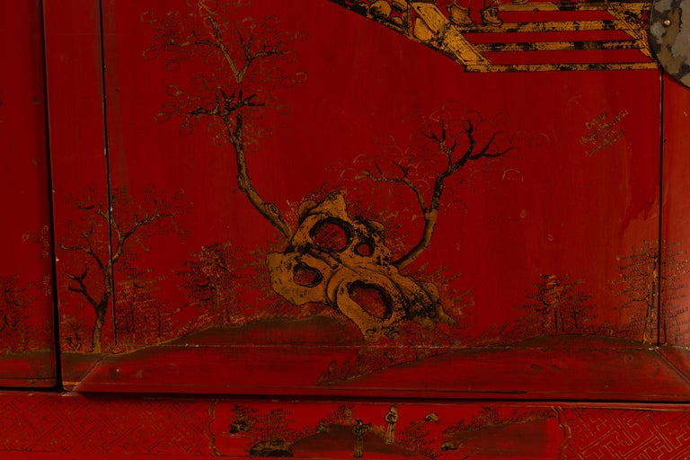 Chinese 19th Century Qing Dynasty Red Lacquered Cabinet ...