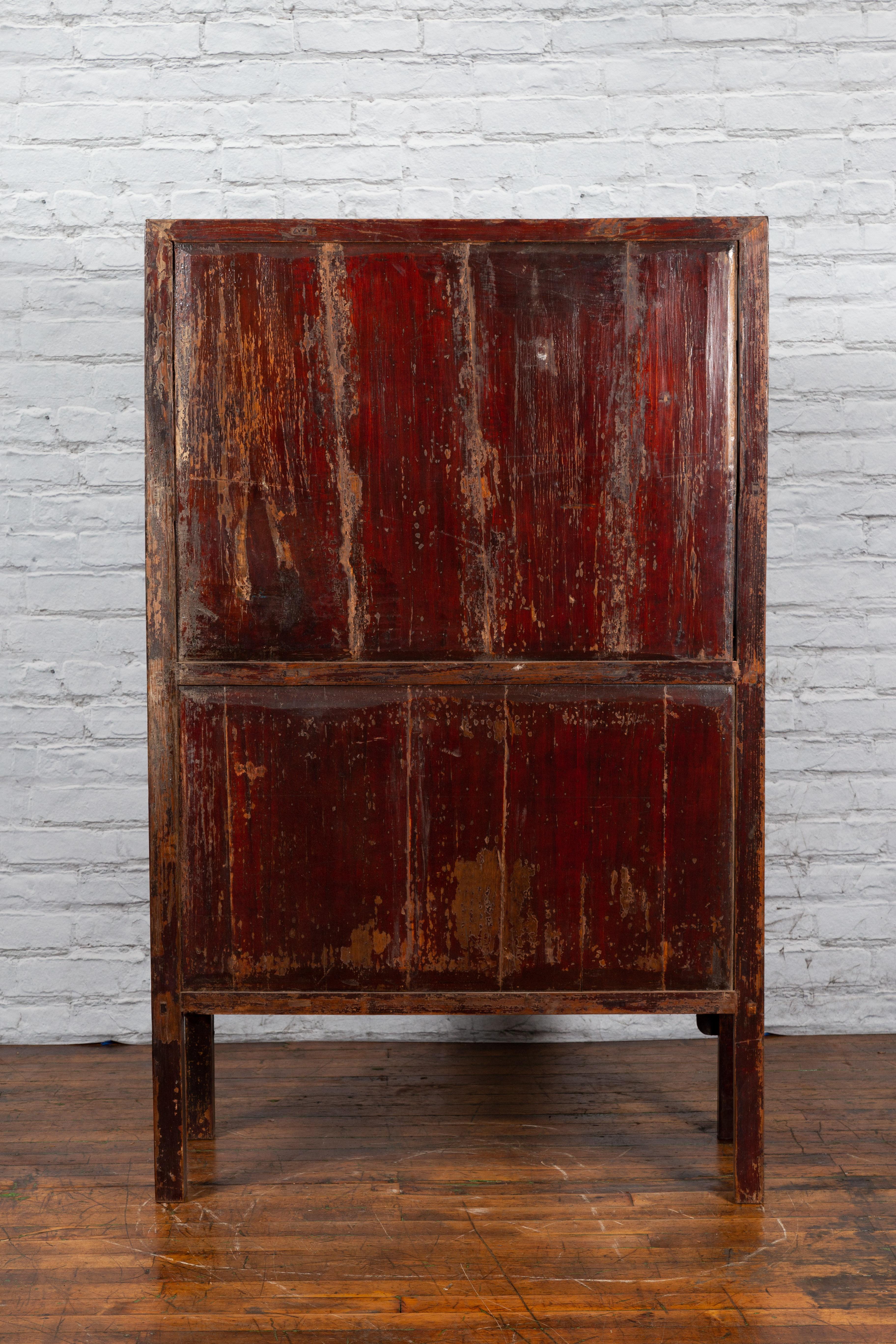 Chinese 19th Century Qing Dynasty Reddish Brown Lacquer Display Cabinet 5