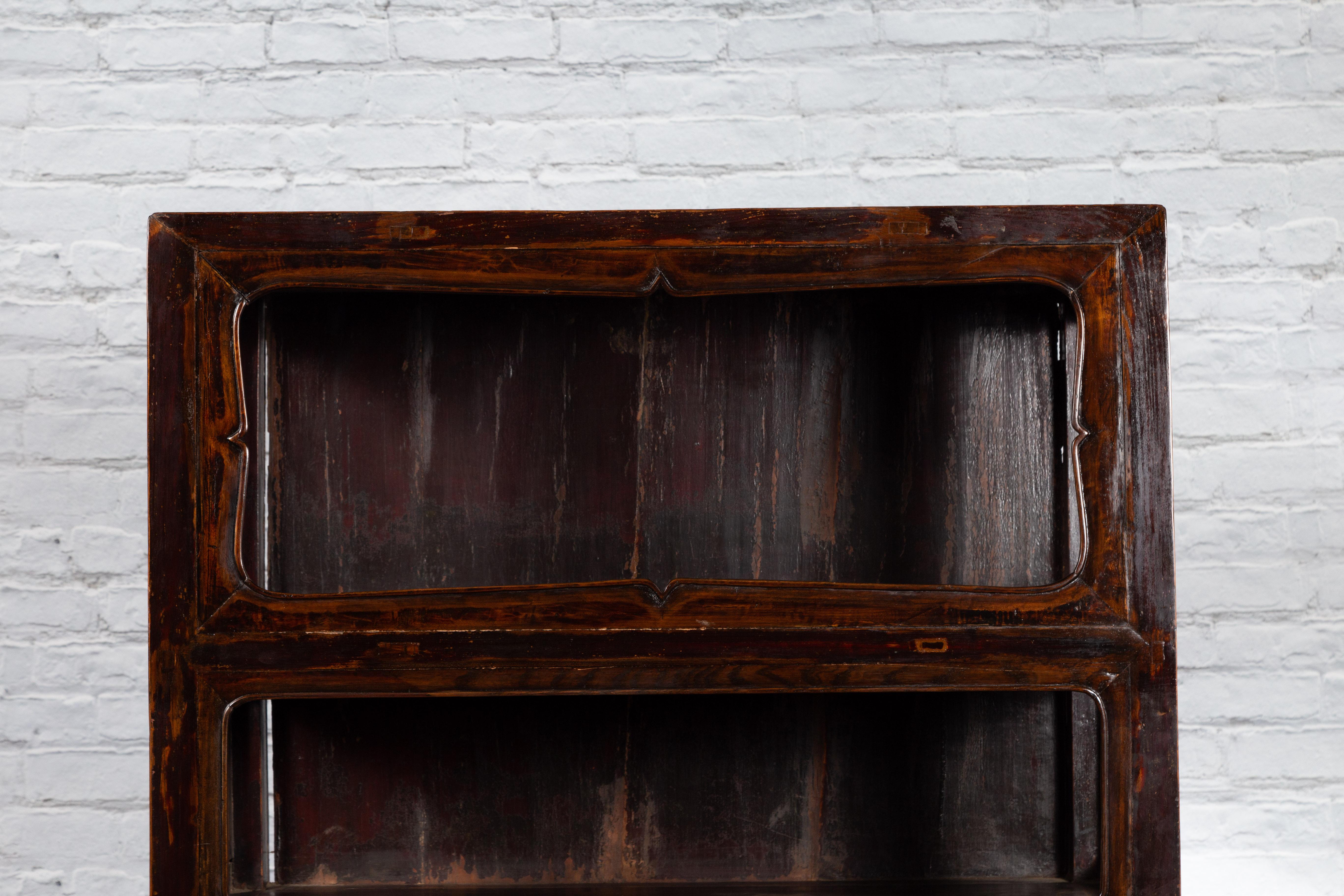 Lacquered Chinese 19th Century Qing Dynasty Reddish Brown Lacquer Display Cabinet