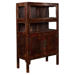 Chinese 19th Century Qing Dynasty Reddish Brown Lacquer Display Cabinet