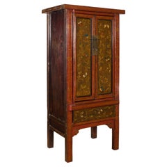 Chinese 19th Century Qing Dynasty Shanxi Red Lacquered Cabinet with Butterflies