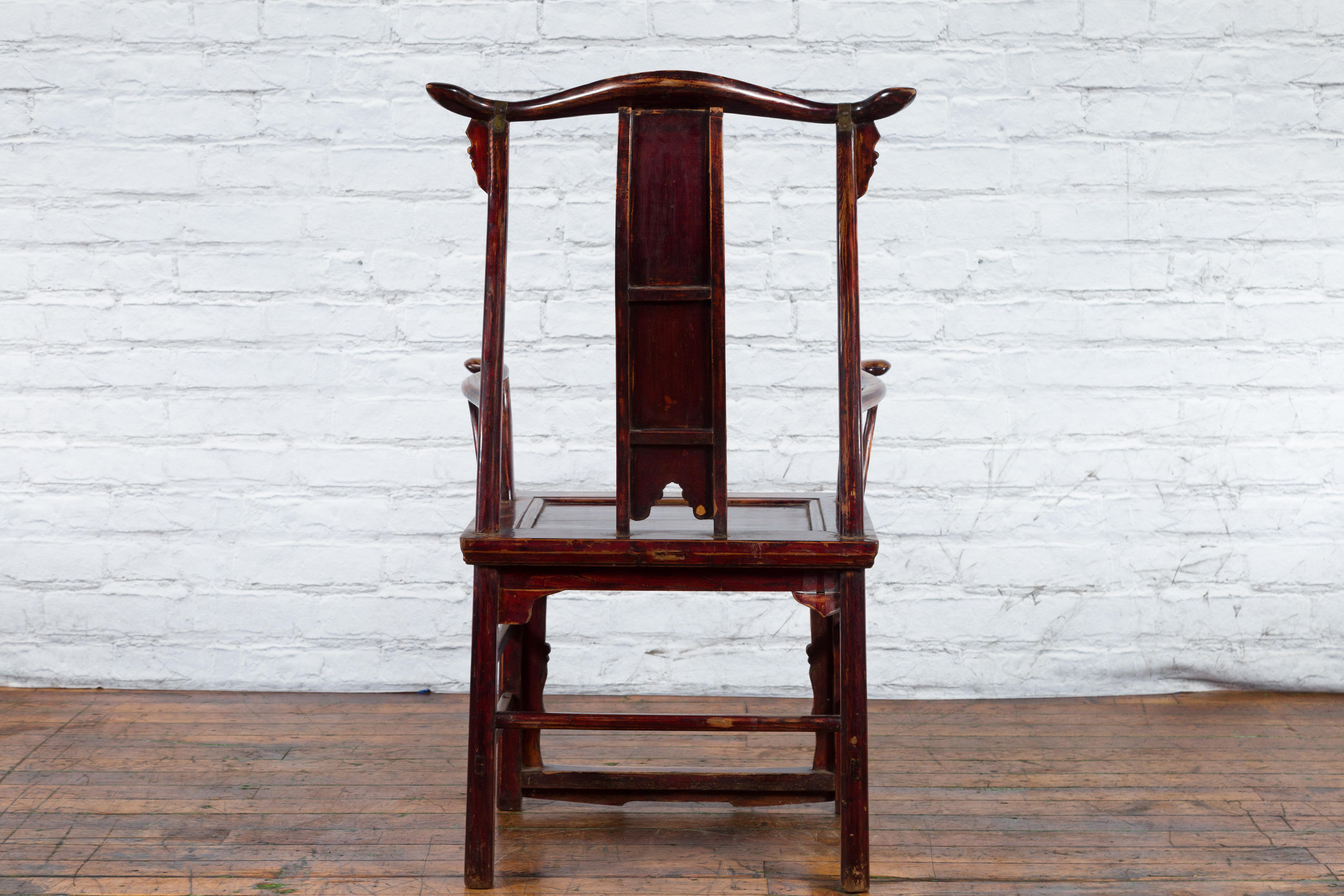 Chinese 19th Century Qing Dynasty Yoke Back Armchair with Carved Medallions For Sale 11