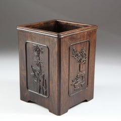 Chinese 19th Century Square Huanghuali Brush Pot
