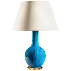 Chinese 19th Century Turquoise Glaze Vase as a Table Lamp, with Inlay Decoration