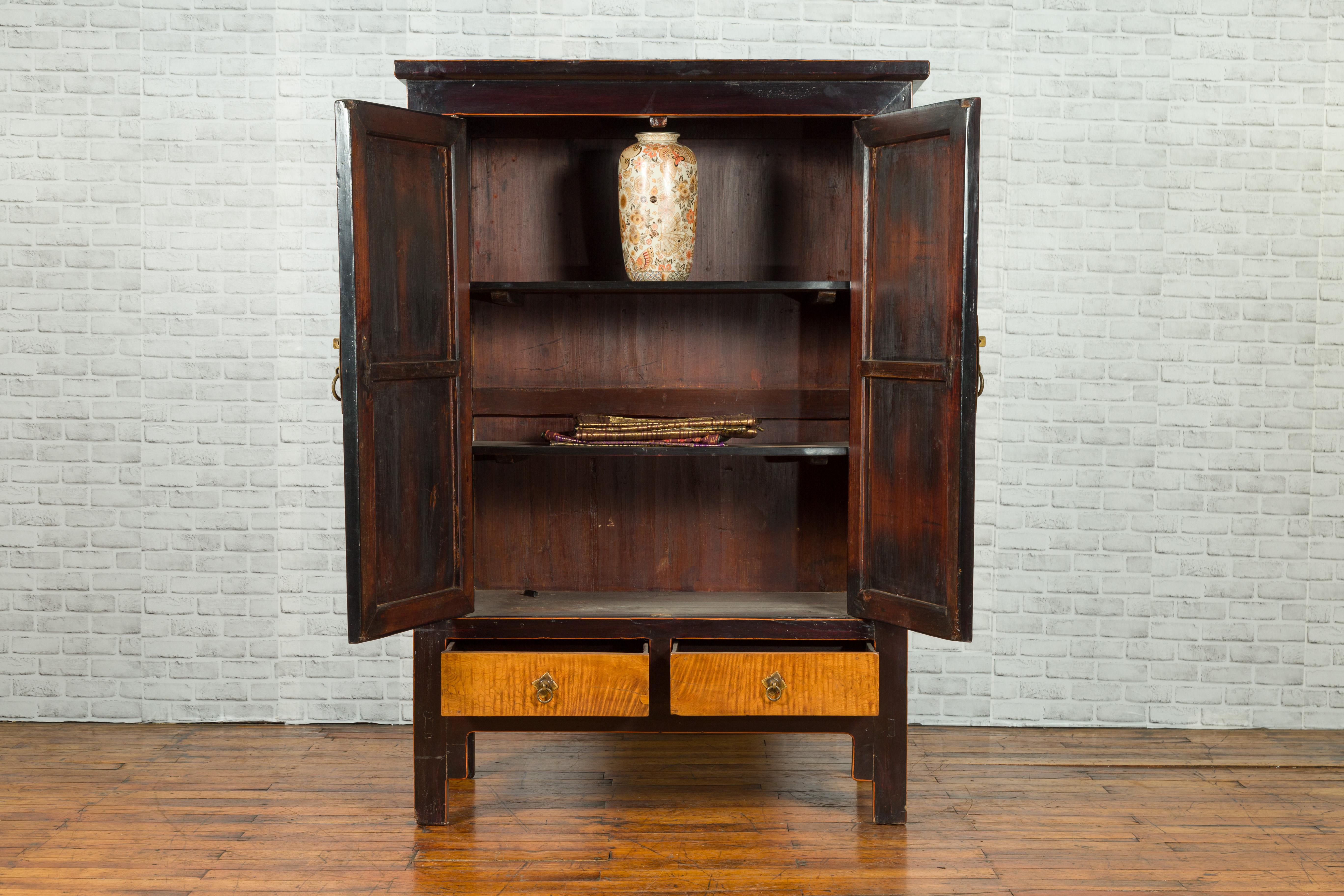Chinese 19th Century Two-Door Black Cabinet with Inset Burl Panels and Drawers 6