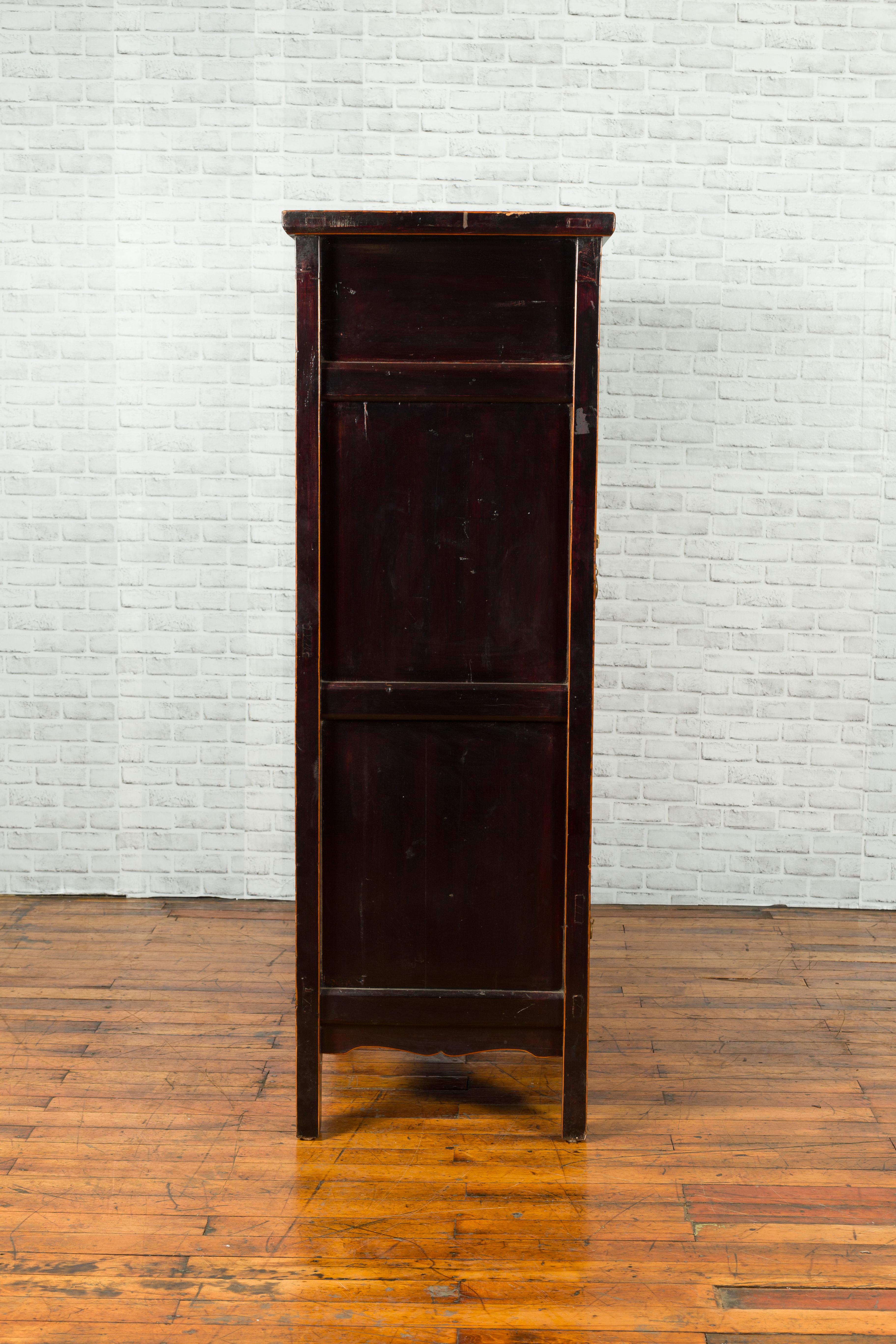 Chinese 19th Century Two-Door Black Cabinet with Inset Burl Panels and Drawers 7
