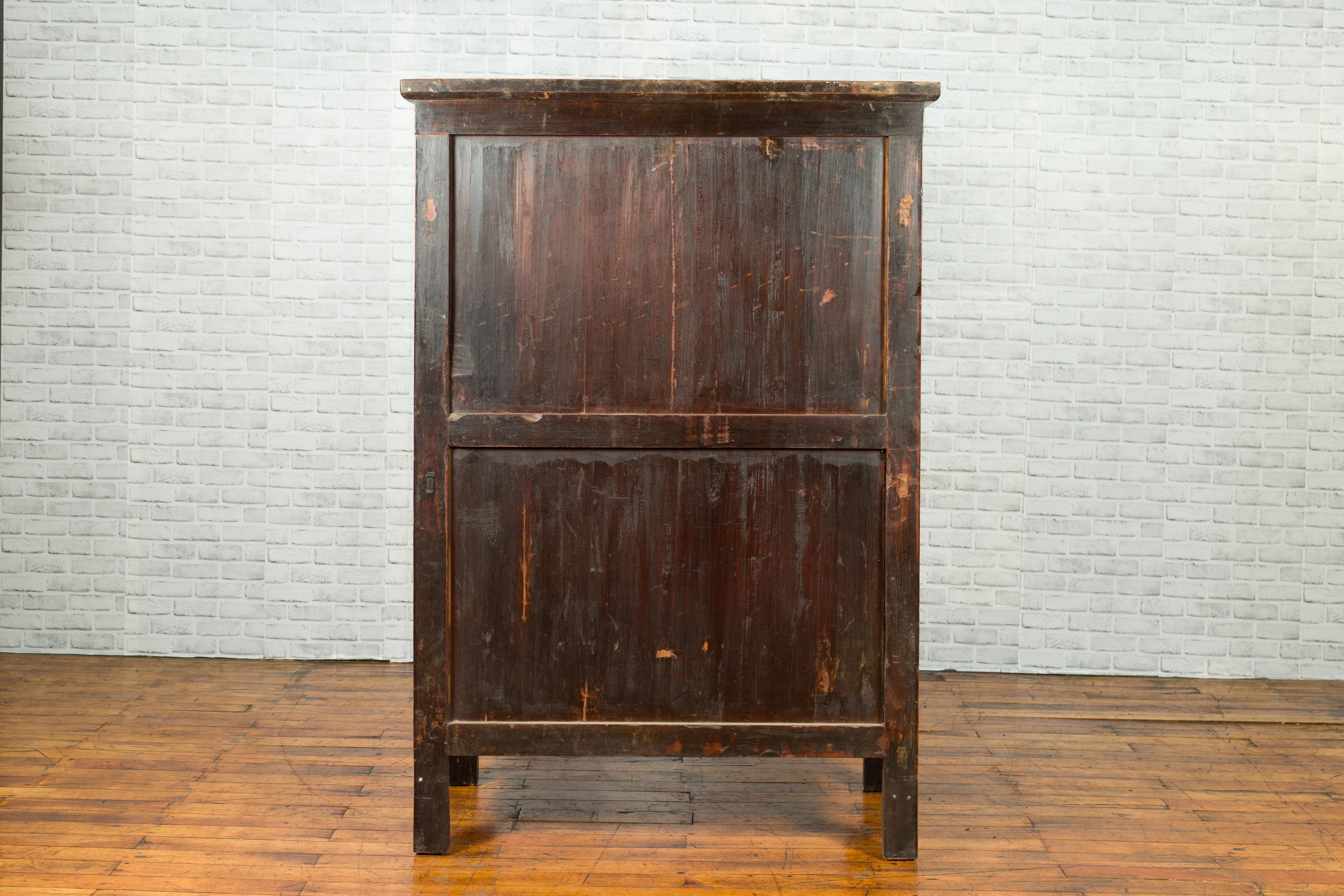 Chinese 19th Century Two-Door Black Cabinet with Inset Burl Panels and Drawers 8