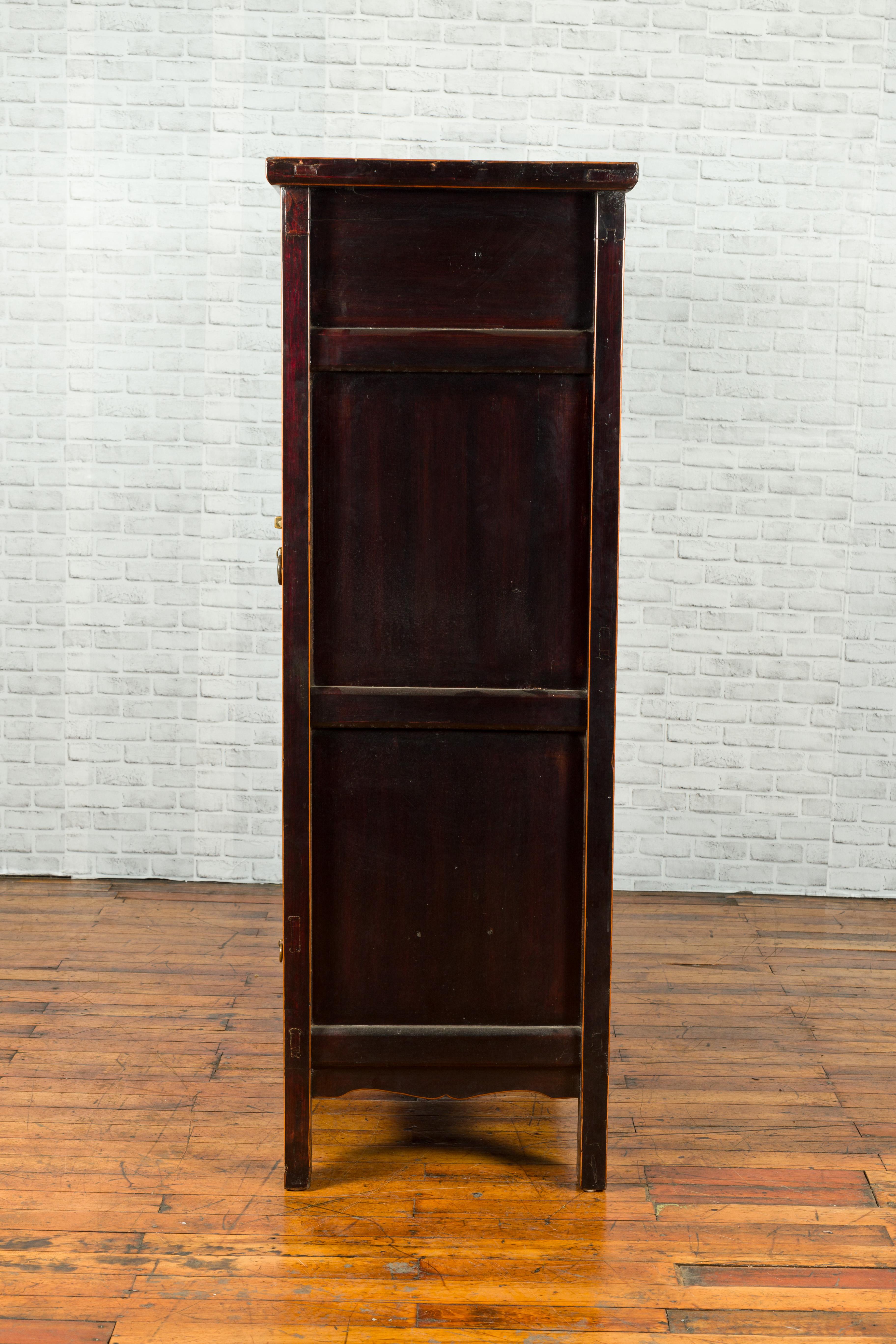Chinese 19th Century Two-Door Black Cabinet with Inset Burl Panels and Drawers 9