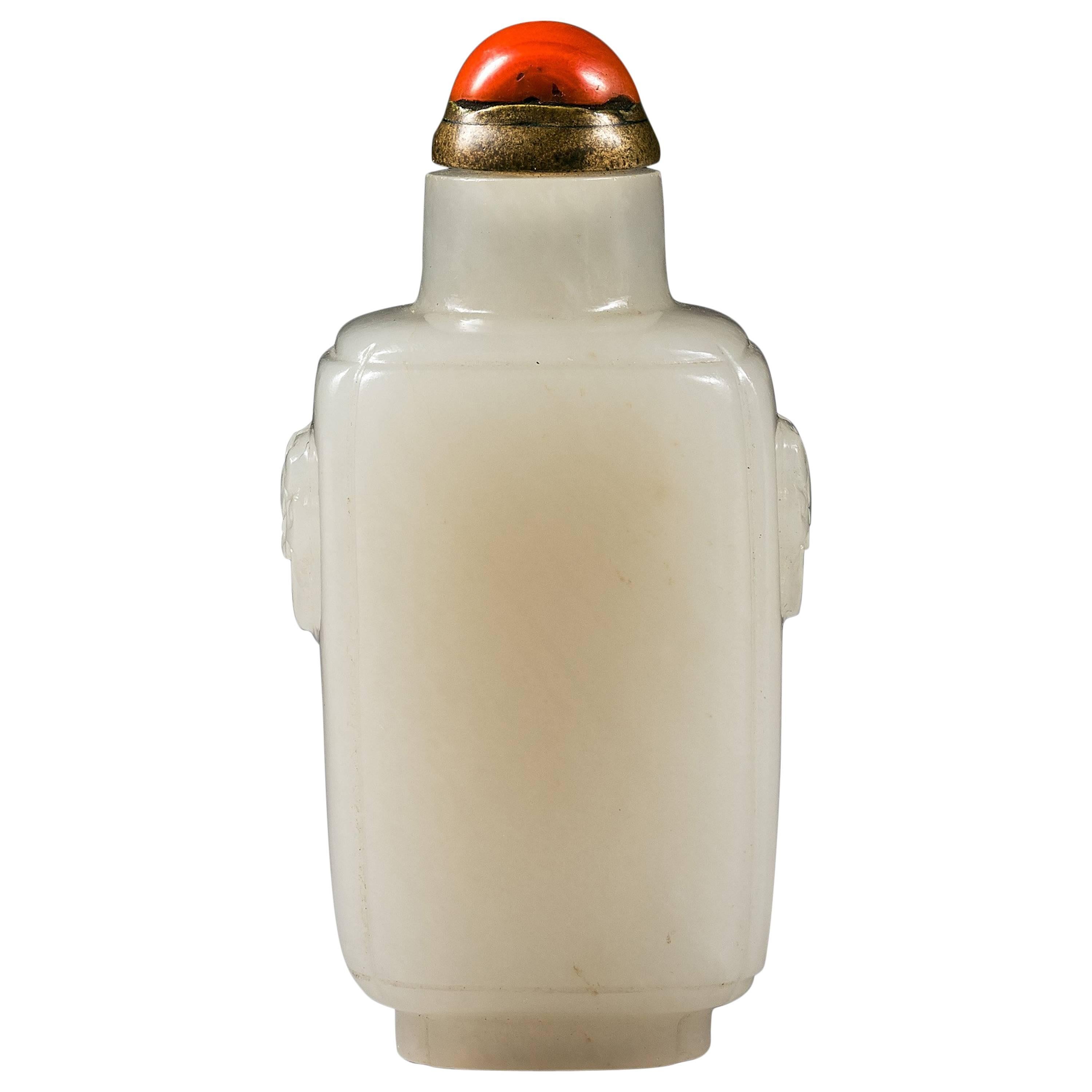 Chinese 19th Century White Jade Snuff-Bottle For Sale