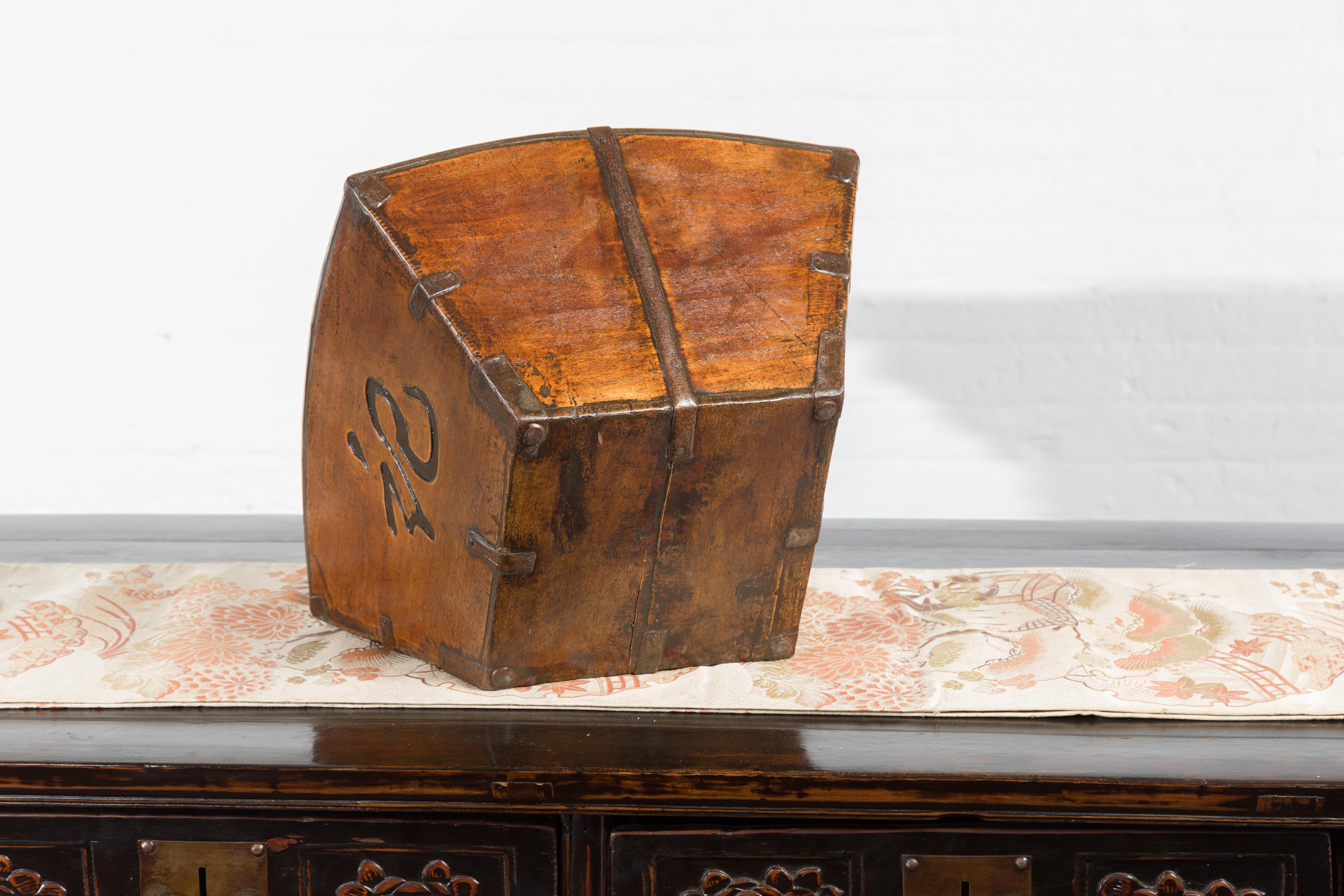Chinese 19th Century Wooden Carrying Basket with Black Calligraphy and Handle 7