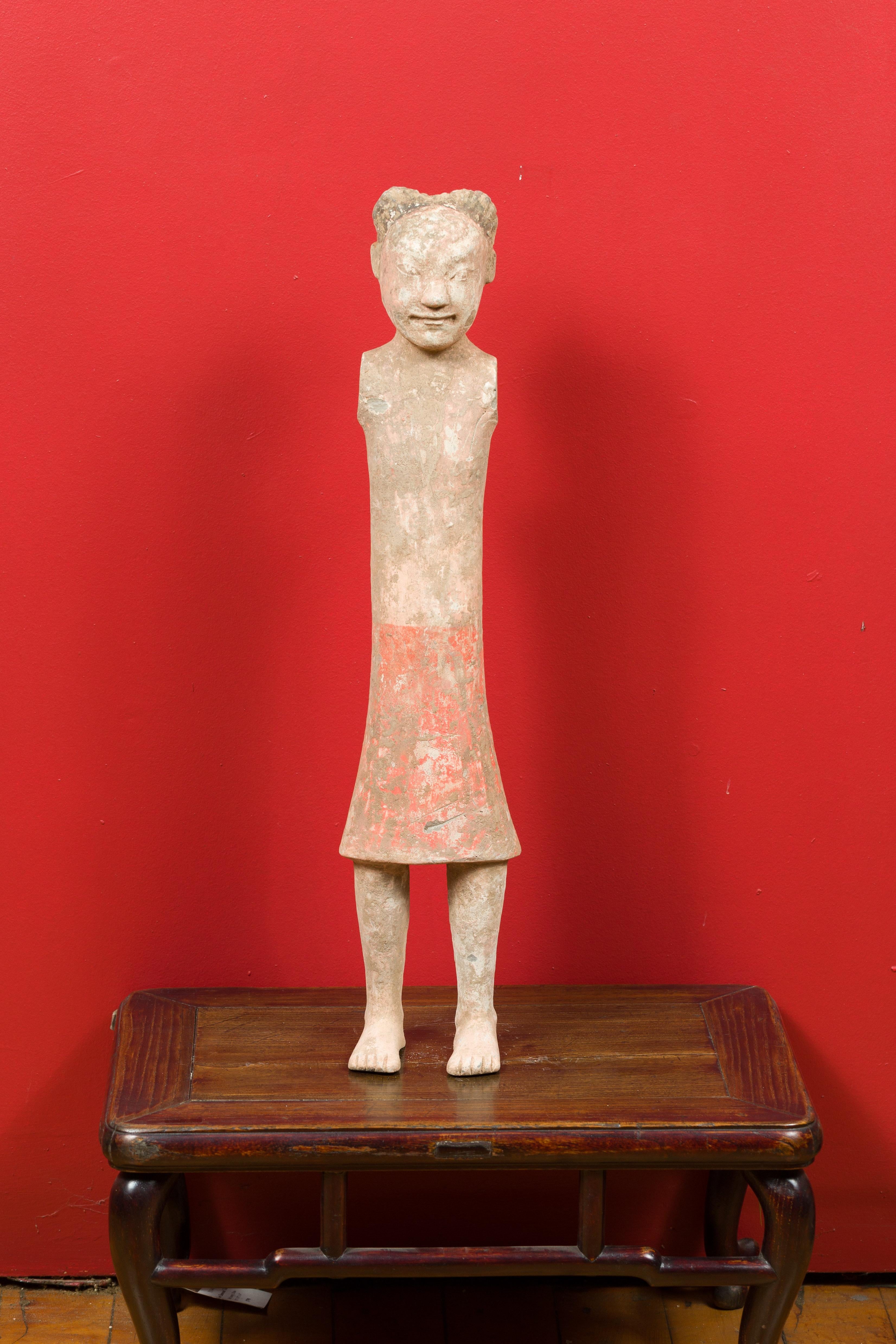 Hand-Crafted Chinese 206 BC-24 AD Western Han Dynasty Figurine with Original Polychromy