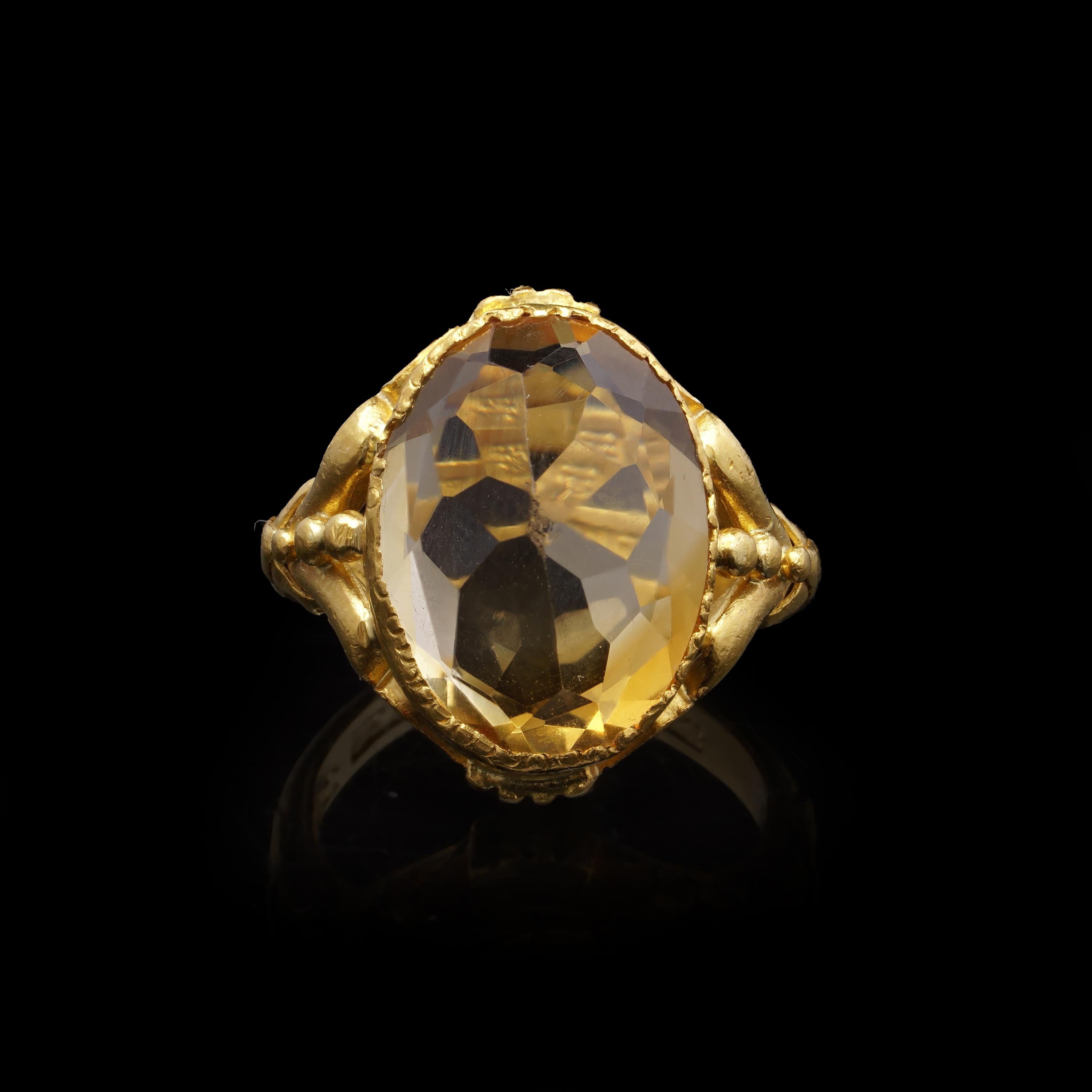 Oval Cut Chinese 23kt yellow gold citrine ring For Sale