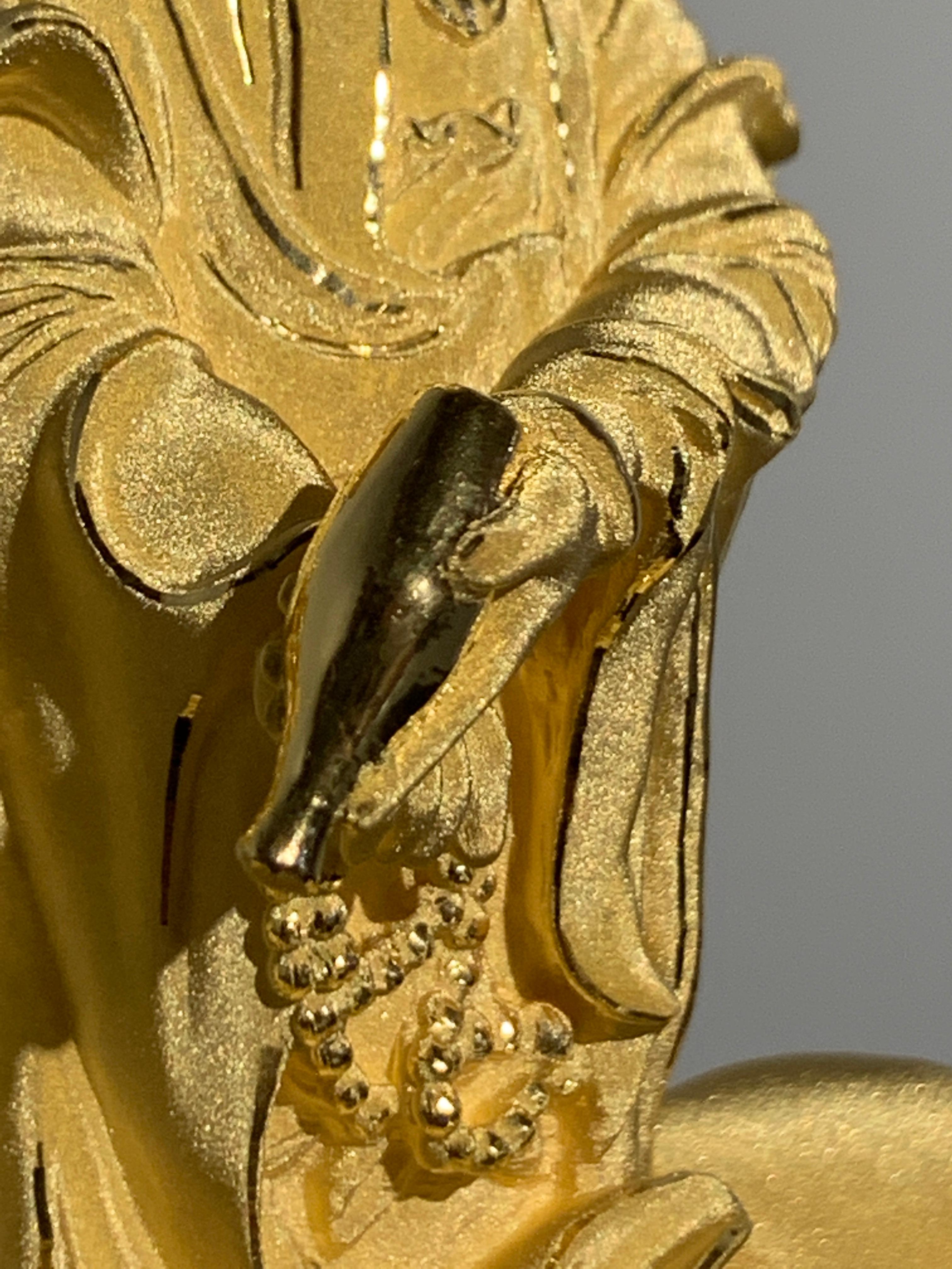 Chinese 24 Karat Textured Gold Sculpture of Guanyin Riding a Dragon 2