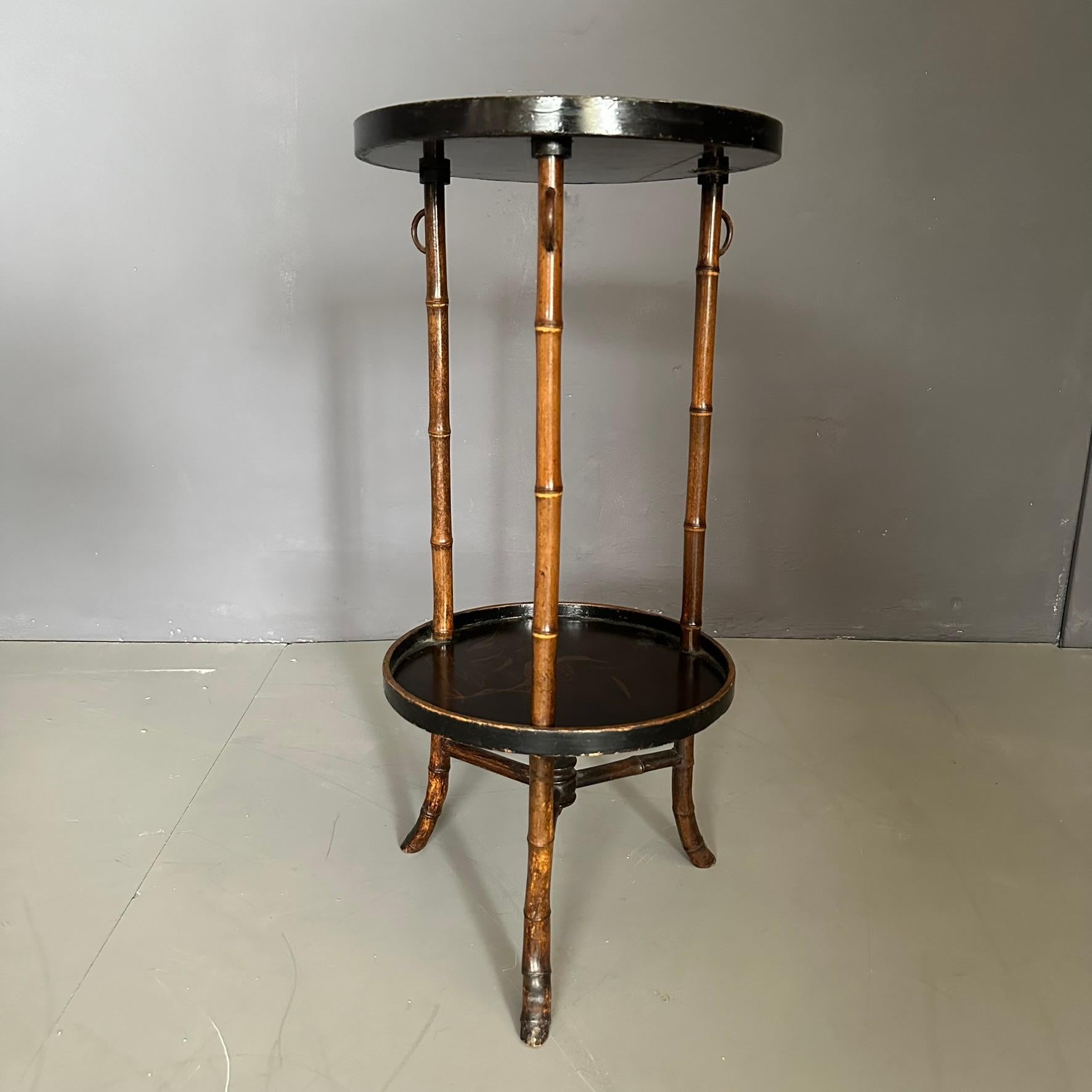 Mid-Century Modern  Chinese 3-legged bamboo table with round tops, twentieth century For Sale