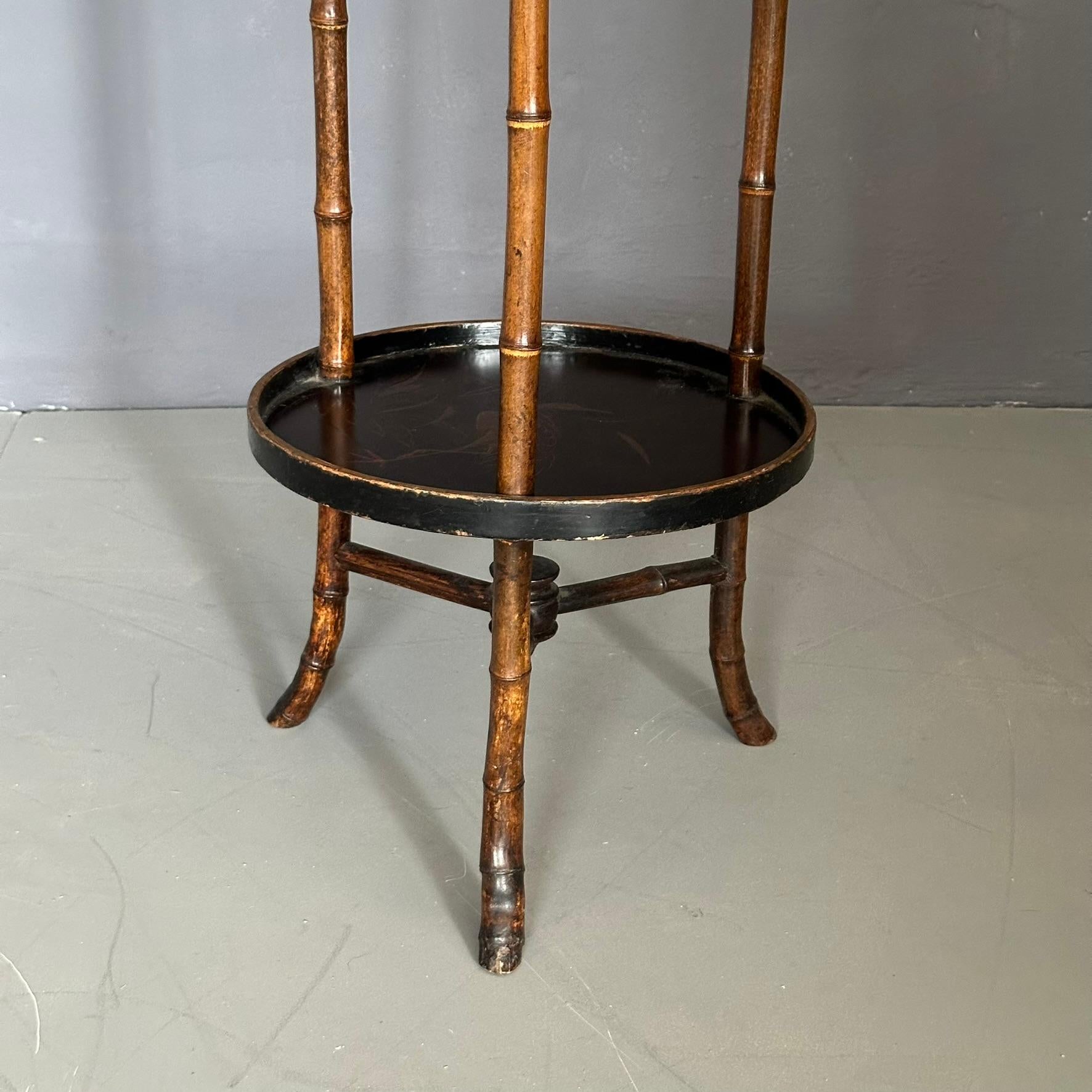 Early 20th Century Chinese 3-legged bamboo table with round tops, twentieth century