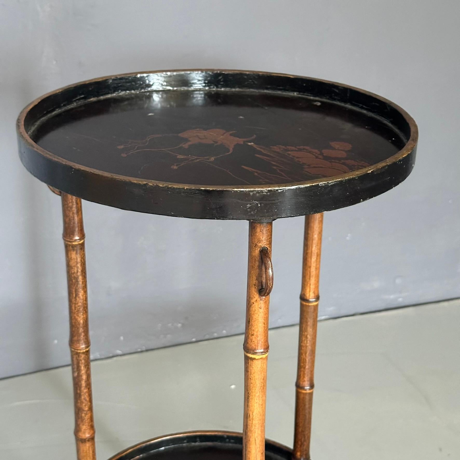 Bamboo Chinese 3-legged bamboo table with round tops, twentieth century