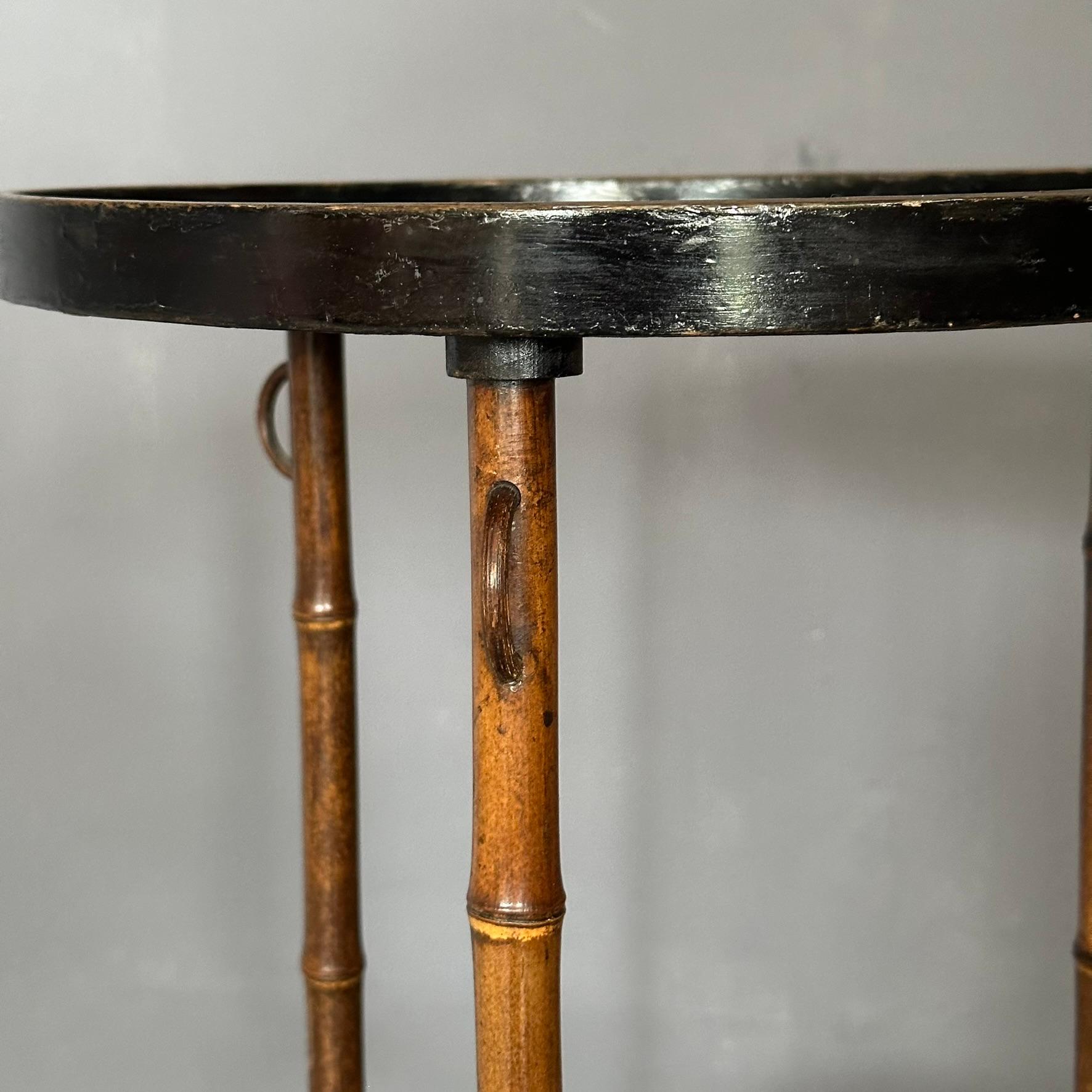 Chinese 3-legged bamboo table with round tops, twentieth century 1