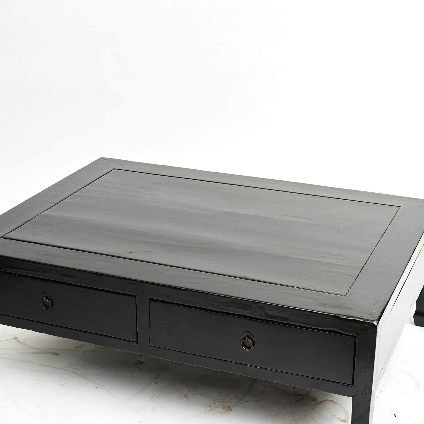 Chinese 4-Drawer Qing Dynasty Coffee Table in Black Lacquer 4