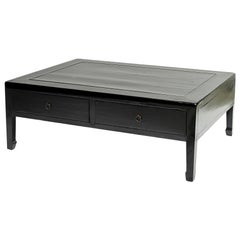 Chinese 4-Drawer Qing Dynasty Coffee Table in Black Lacquer